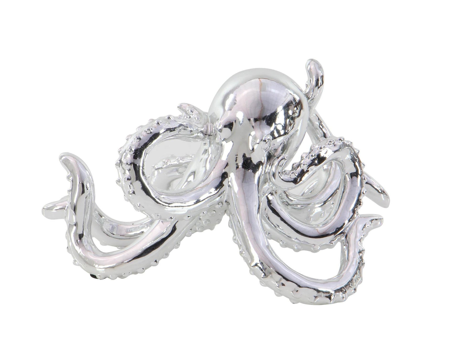 Octopus Silver Polystone Decorative Sculpture with Long Tentacles and Suctions Detailing
