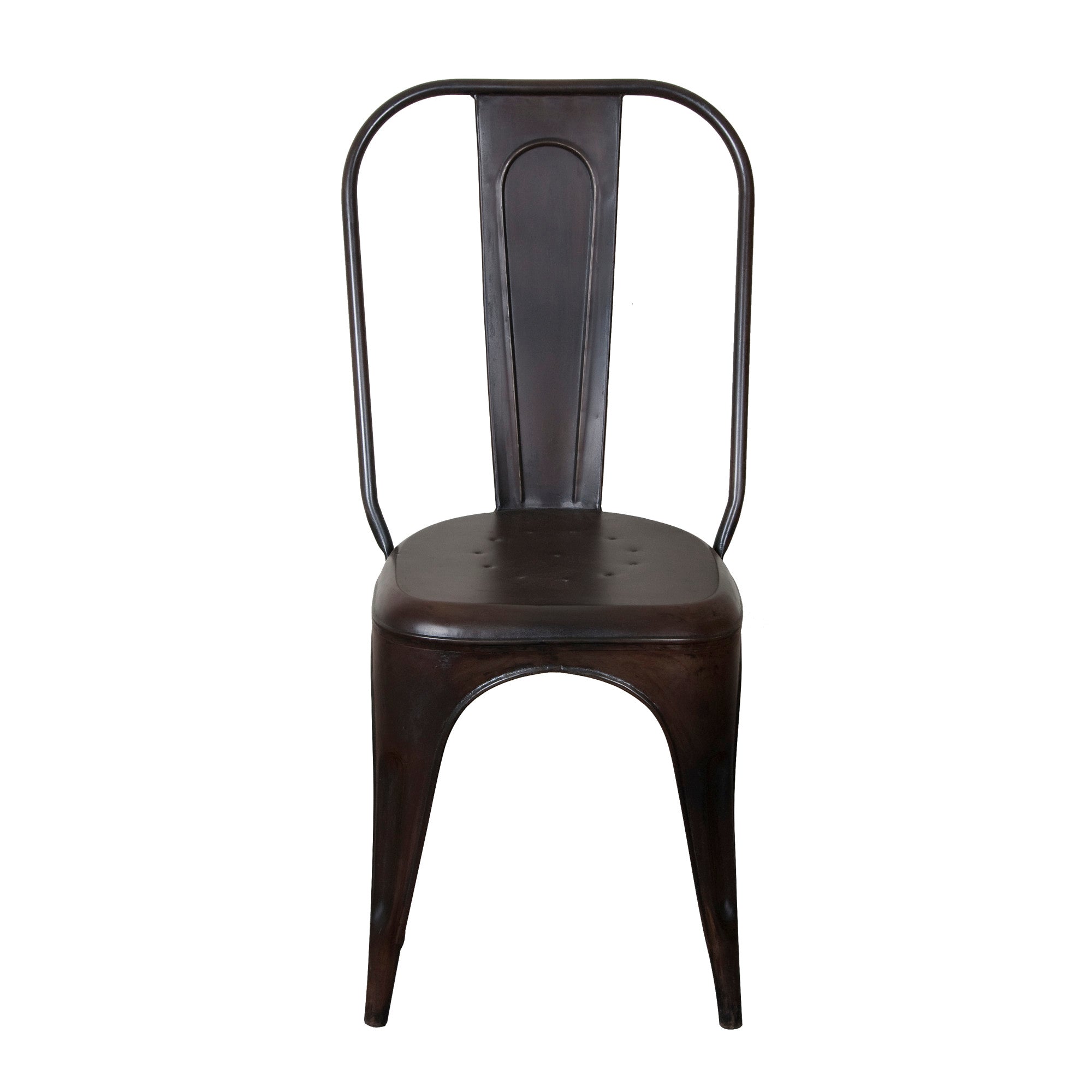 Brown Metal Weathered Cello Kitchen Dining Chair with Tapered Legs and Perforated Seat