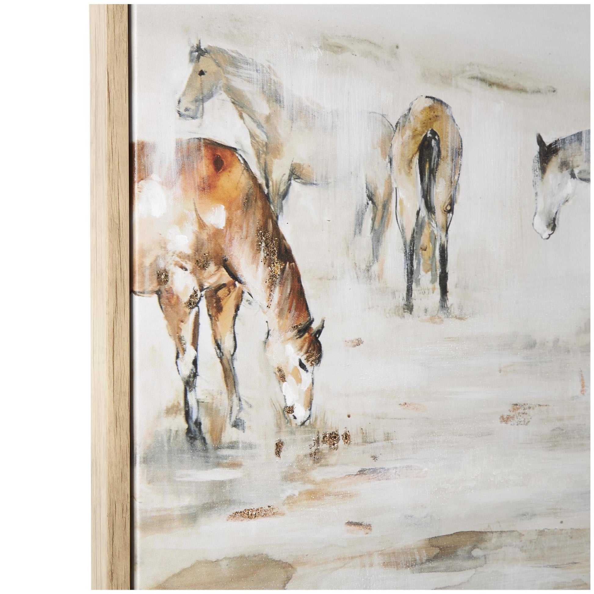 Horse Brown Canvas Decorative Wall Art with Wooden Frame and Gold Foil Accents