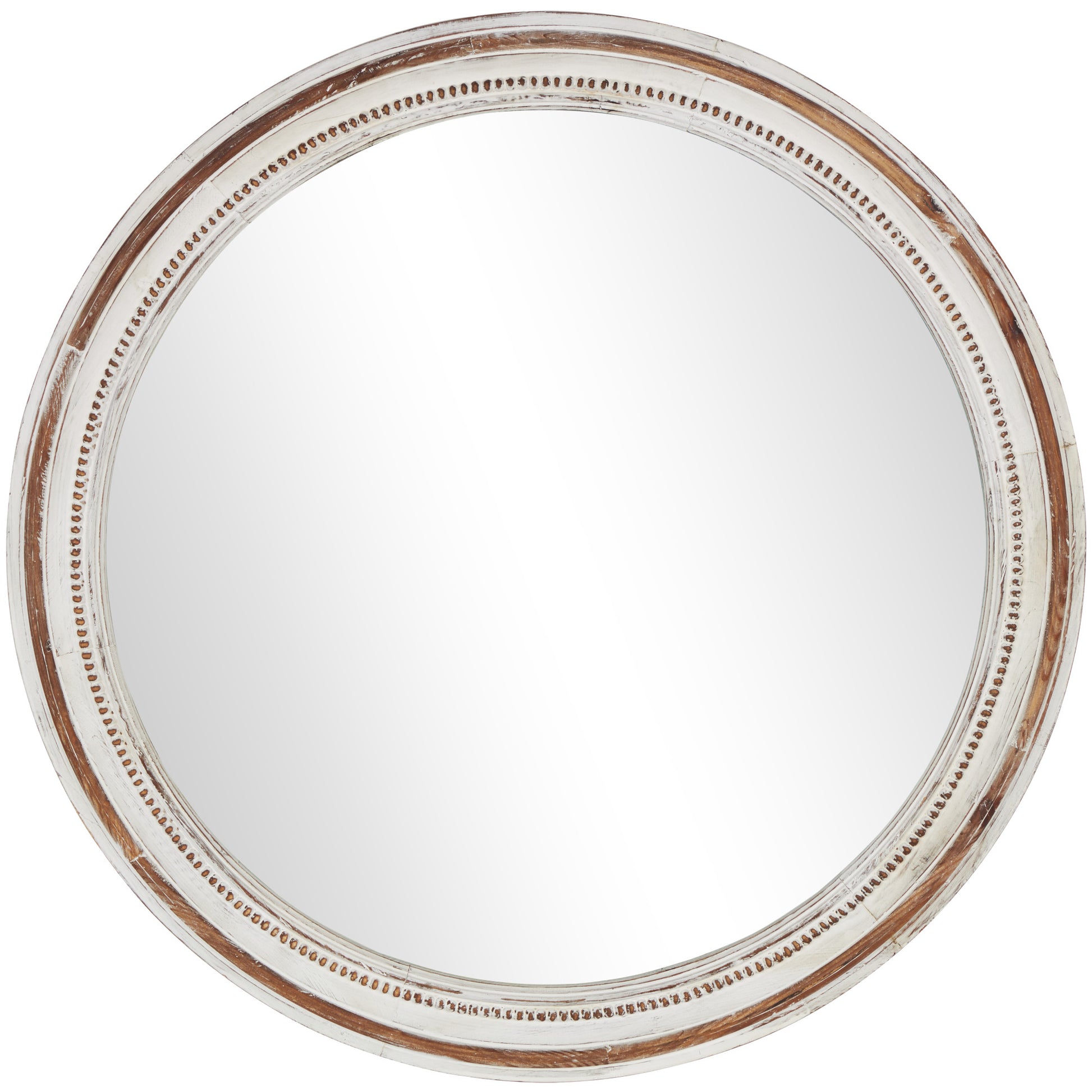 White Wood Room Wall Mirror with Bead Detailing