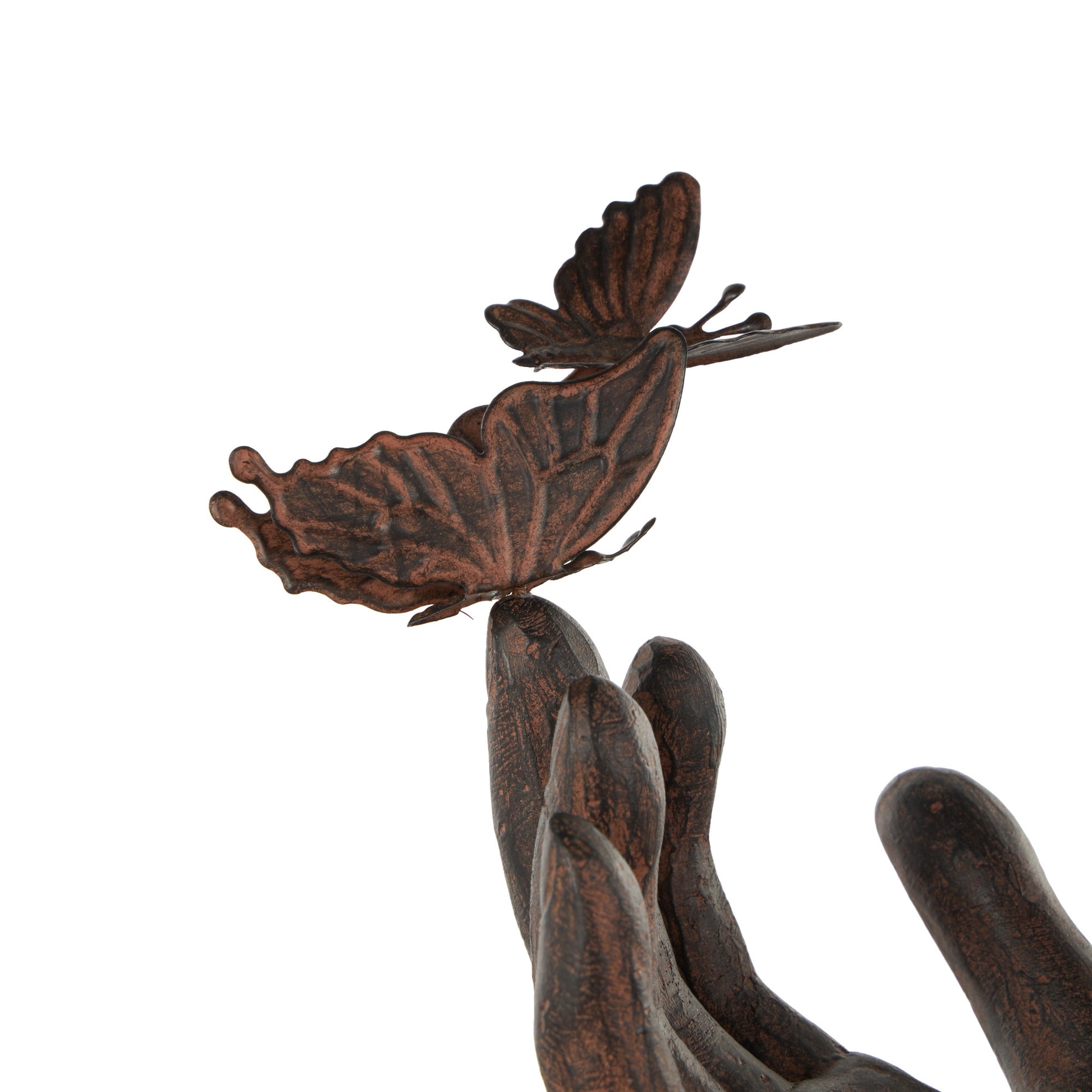 Hands Dark Brown Polystone Raised Decorative Sculpture with Butterfly Accents