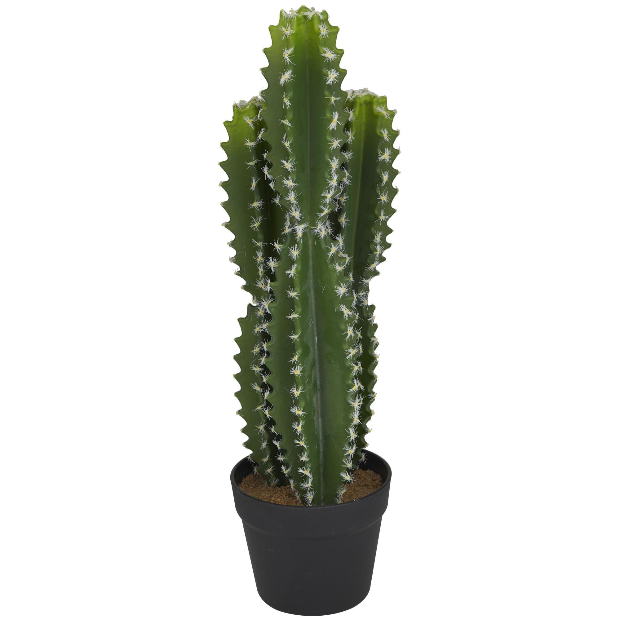 Cactus Green Faux Foliage Indoor Outdoor Artificial Plant with Realistic Leaves and Black Round Pot
