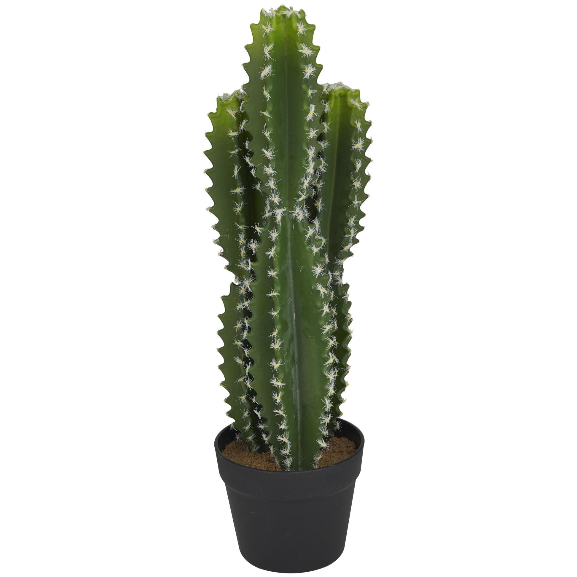 Cactus Green Faux Foliage Indoor Outdoor Artificial Plant with Realistic Leaves and Black Round Pot