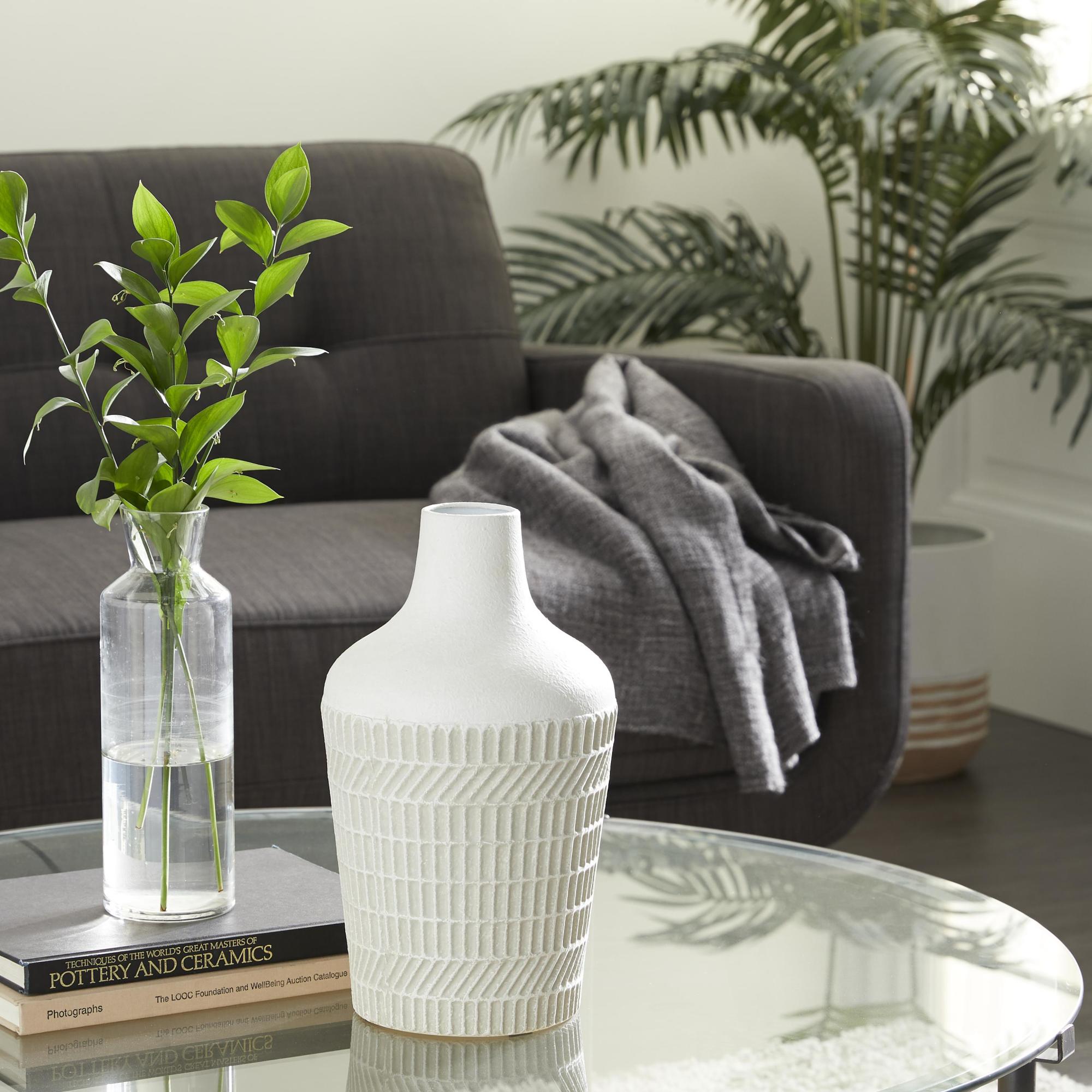 White Metal Textured Decorative Vase