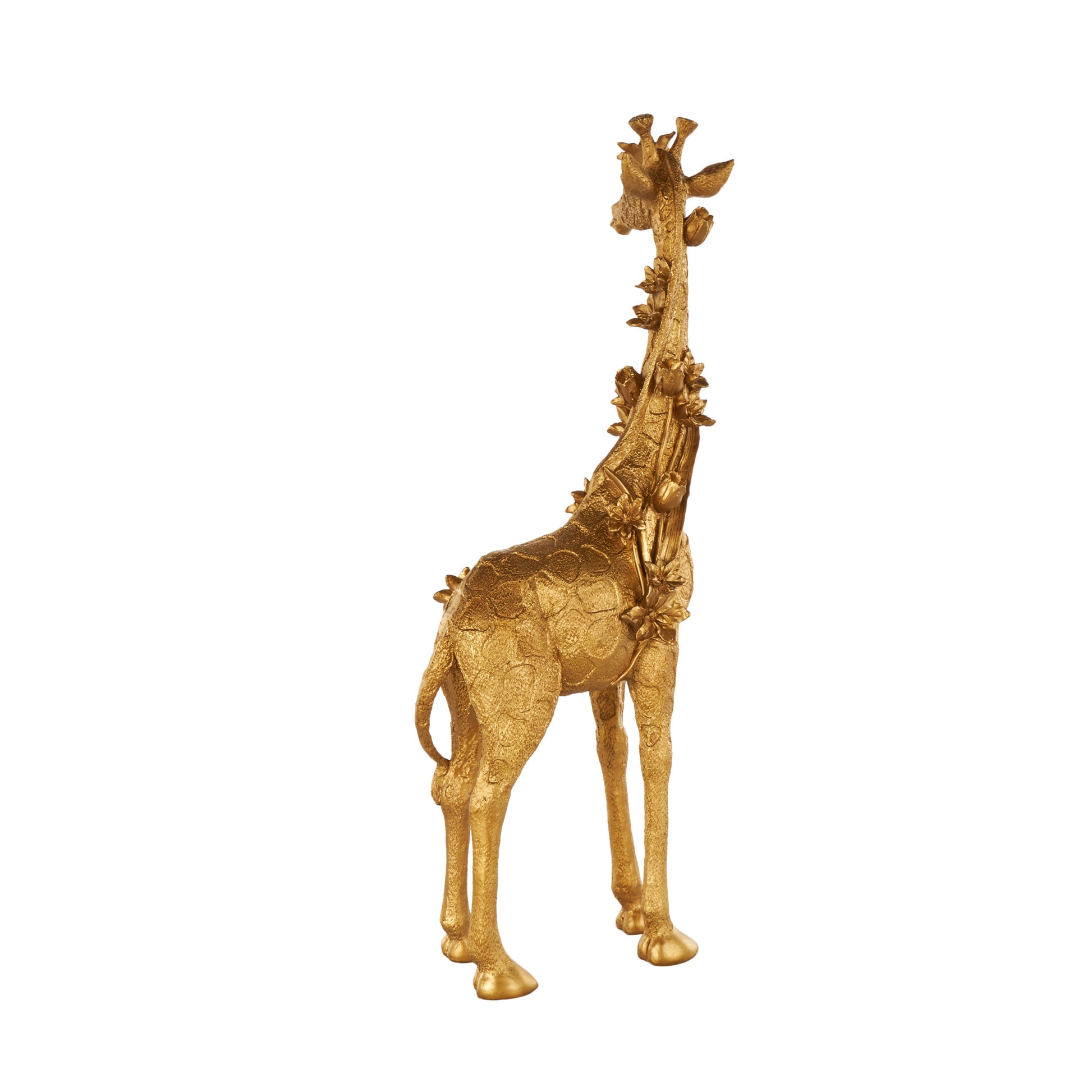 Giraffe Gold Resin Standing Decorative Sculpture with Textured Spots and Floral Accents