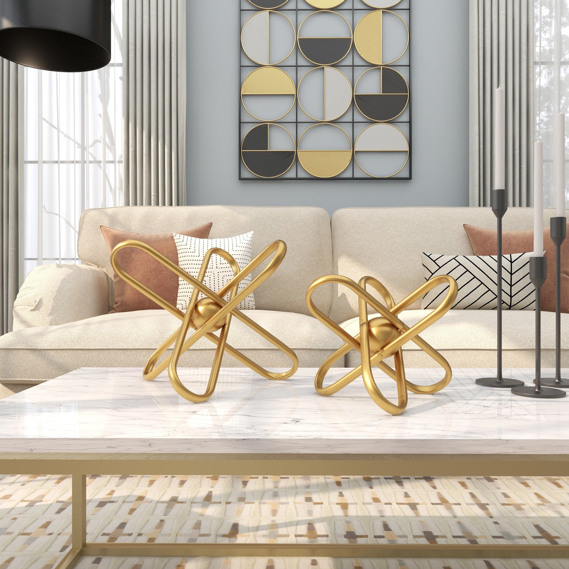 CosmoLiving by Cosmopolitan Set of 2 Jack Gold Metal Linked Decorative Sculpture with Orb Center