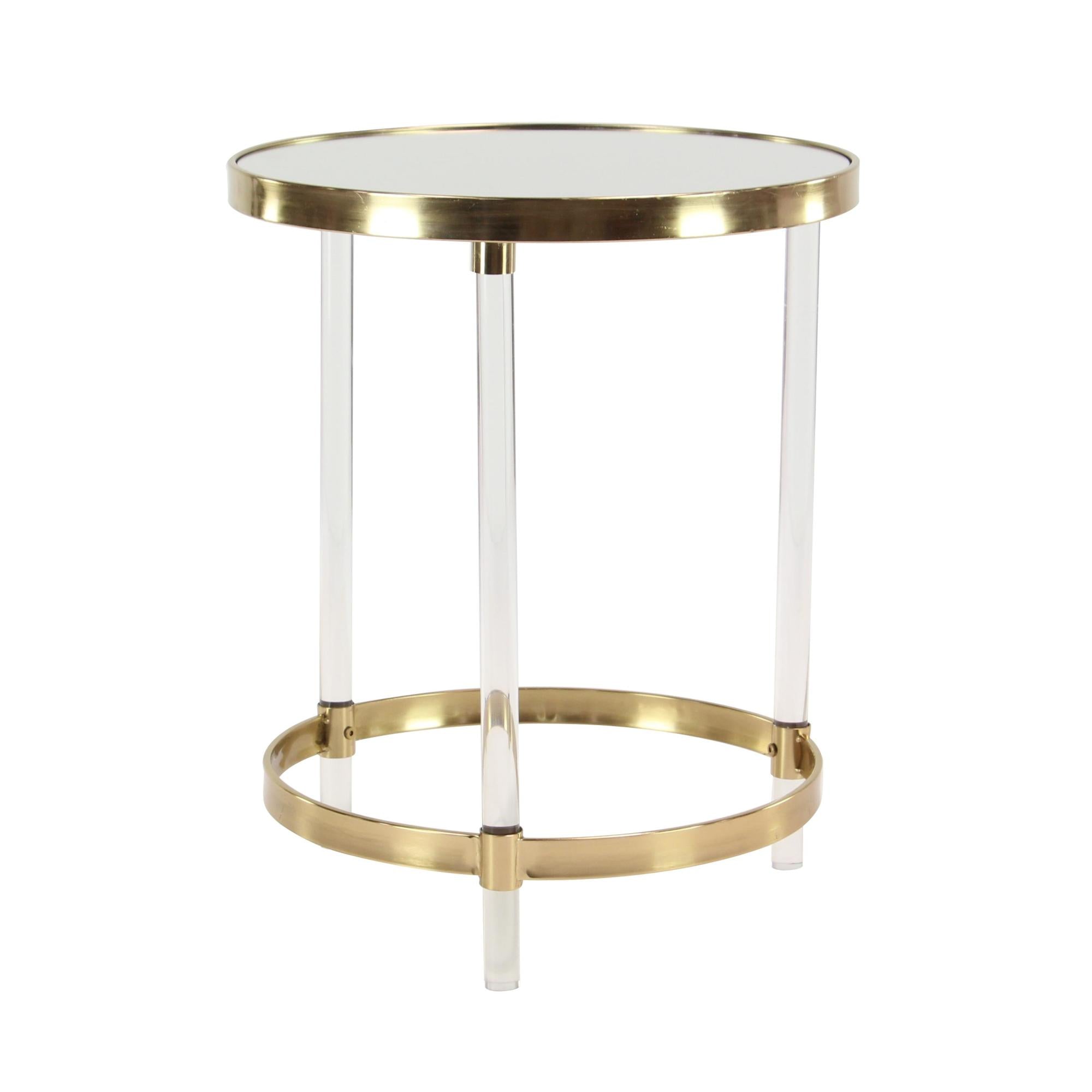 Acrylic Plastic Circular Side End Accent Table with Mirrored Top and Acrylic Legs 19" x 19" x 23"