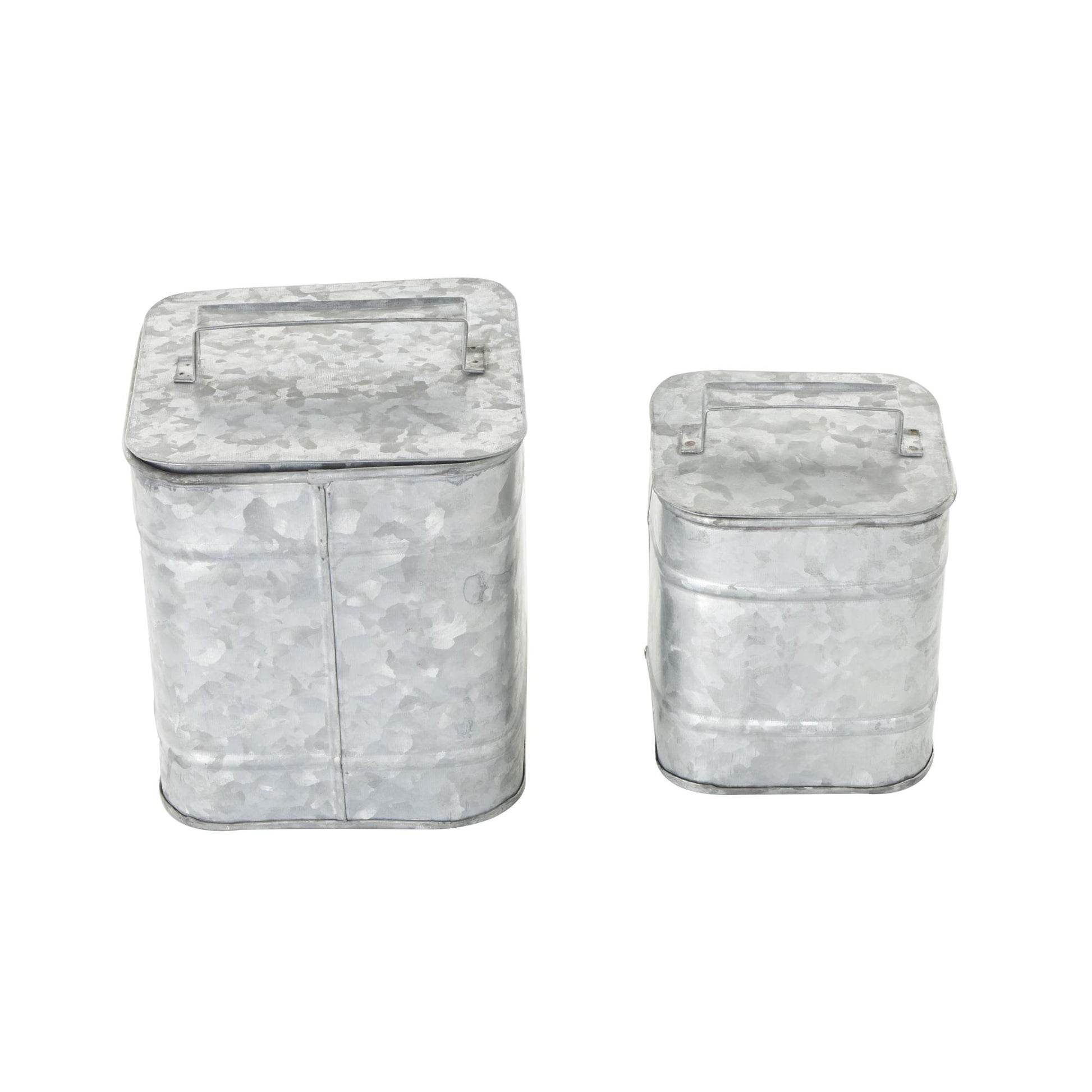 Set of 2 Silver Metal Decorative Canisters