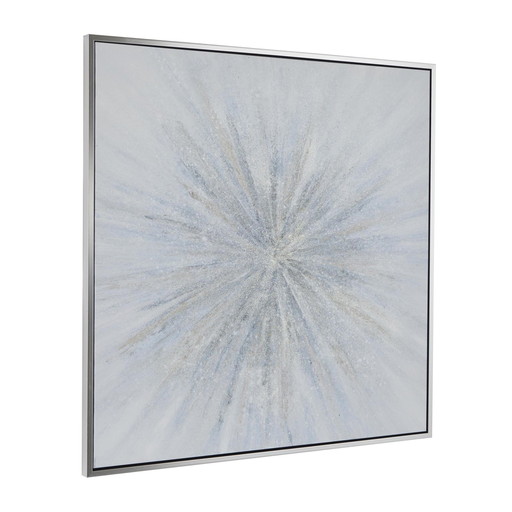 Starburst Blue Canvas Radial Living Room Framed Wall Art with Silver Frame