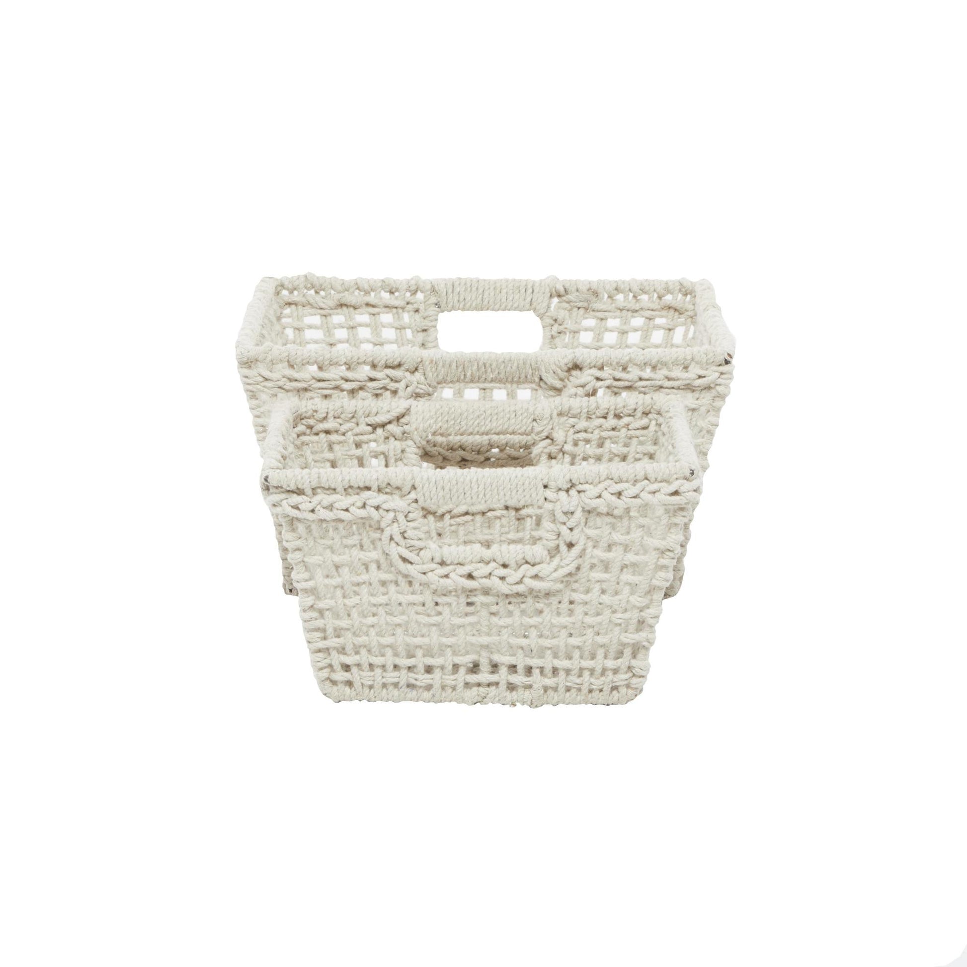 CosmoLiving by Cosmopolitan Set of 2 Cotton Fabric Handmade Decorative and Functional Storage Basket with Handles