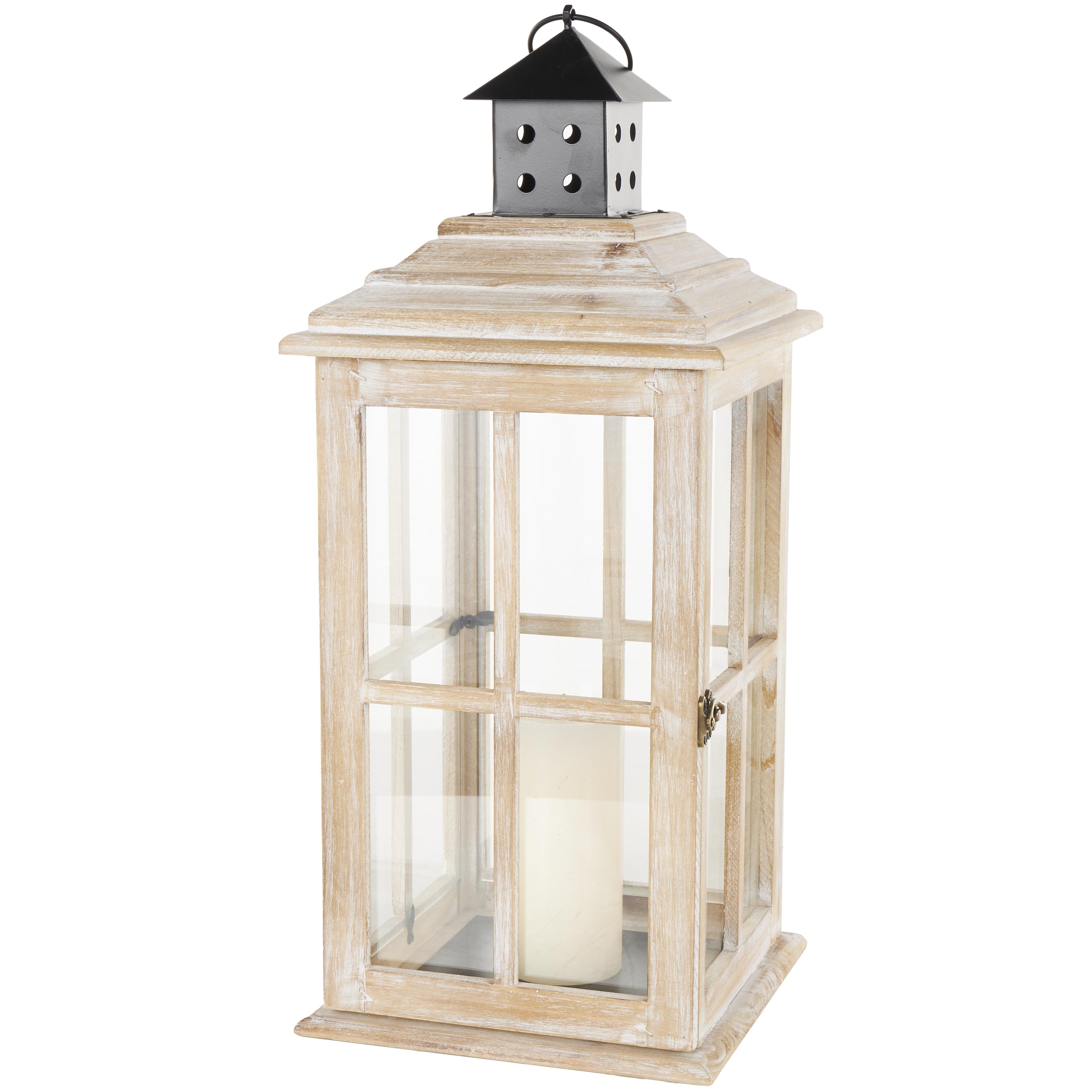 Light House Wood Decorative Indoor Outdoor Candle Lantern with Black Ring Handle