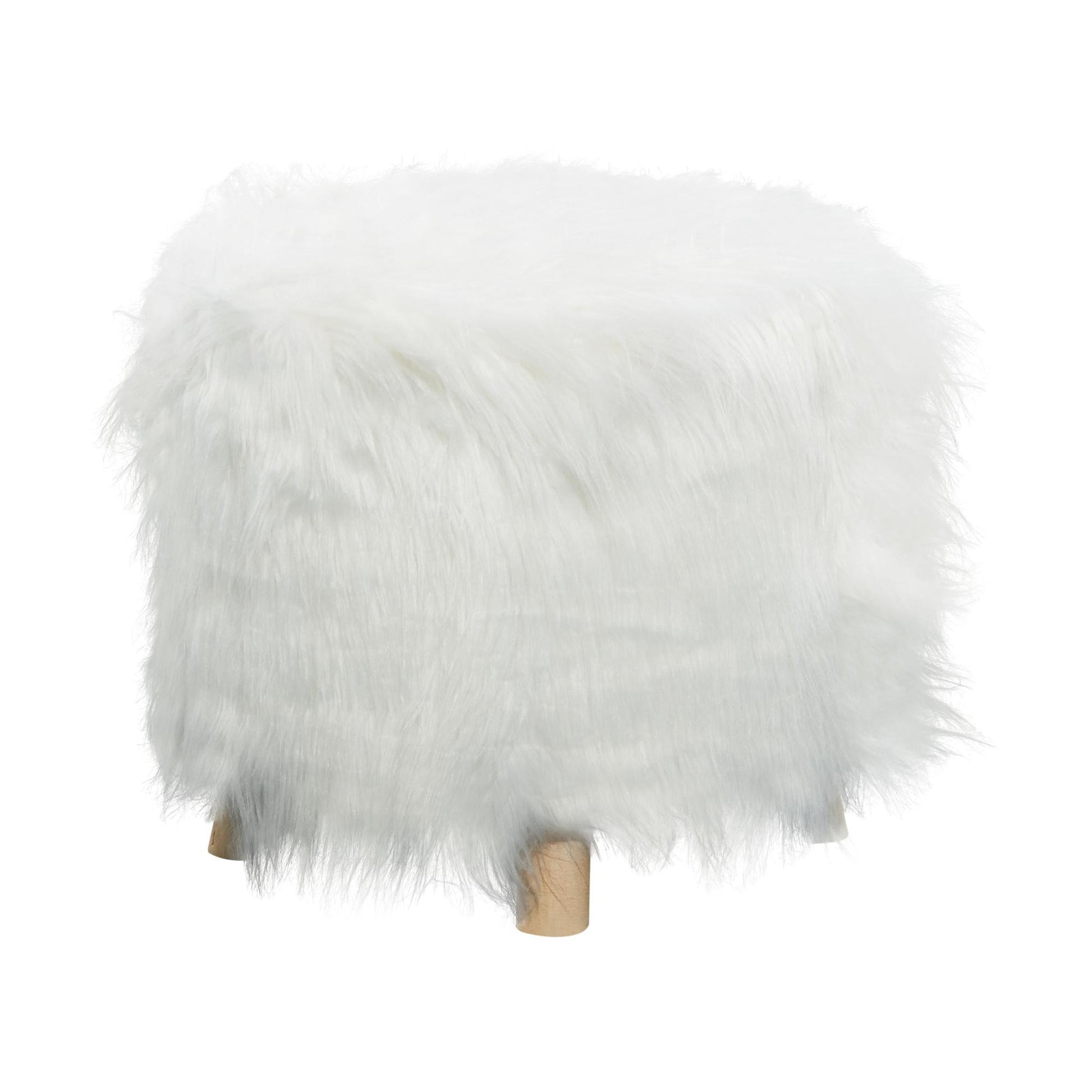 White Polyester Living Room Stool with Faux Fur