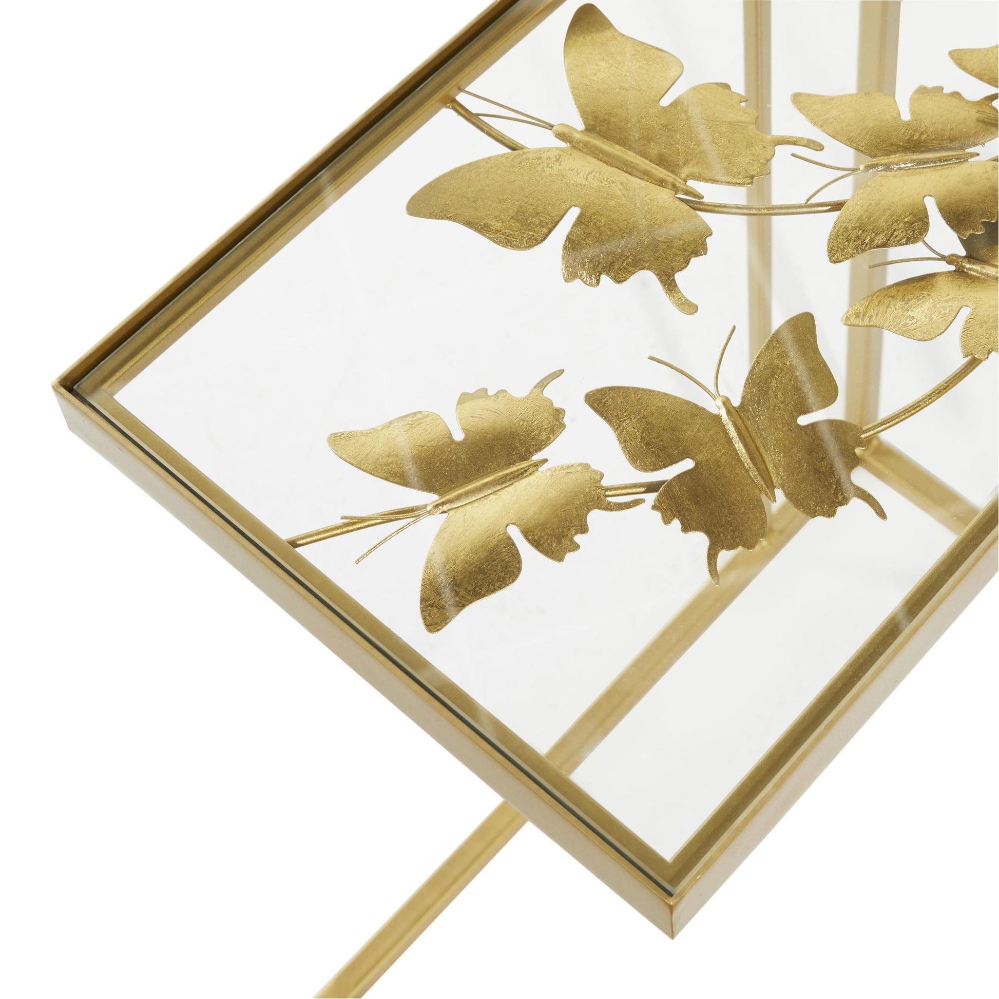 Gold Metal Side End Accent Table with Clear Glass Top