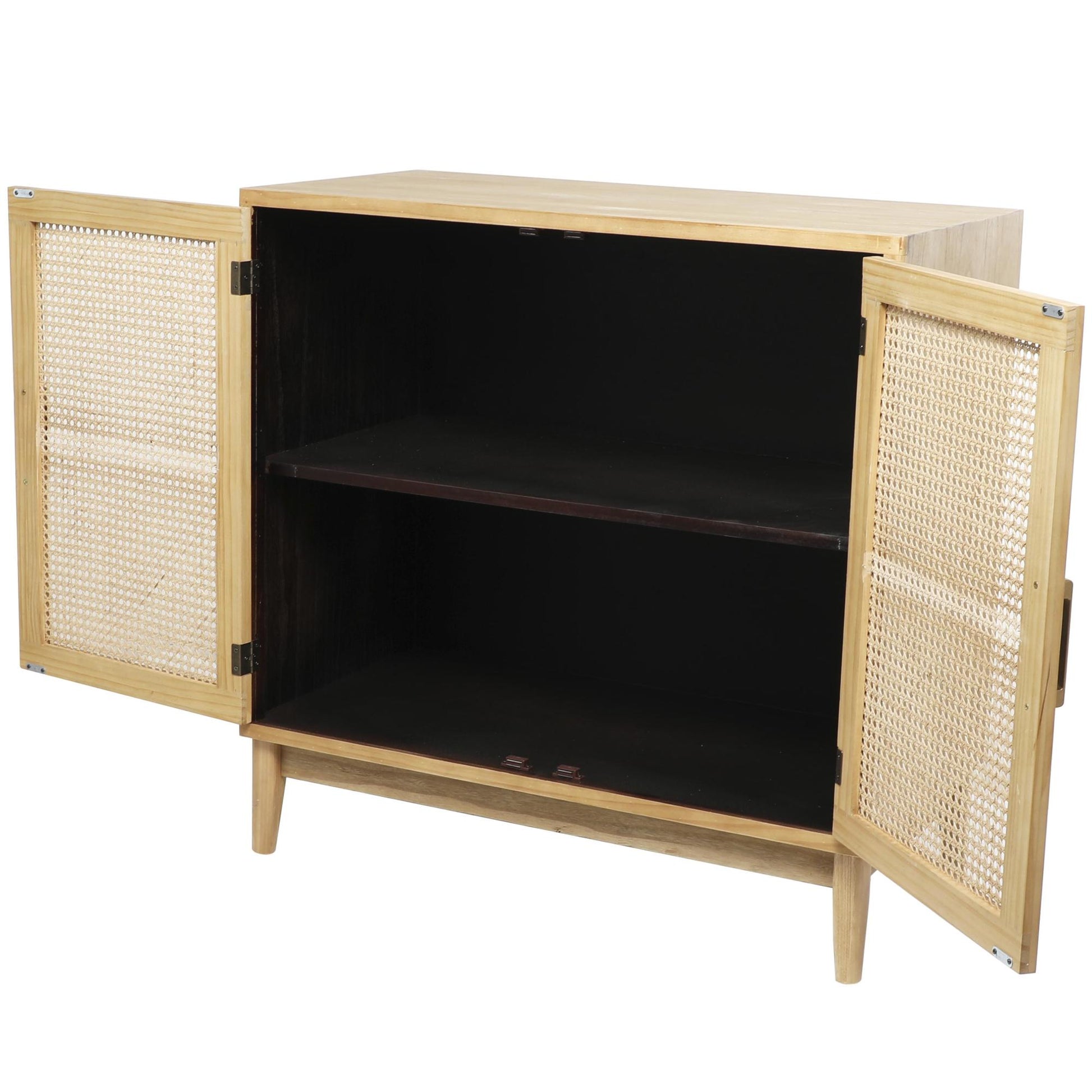 Wood 1 Shelf and 2 Door Room Cabinet with Cane Front Doors and Gold Handles 36" x 18" x 36"