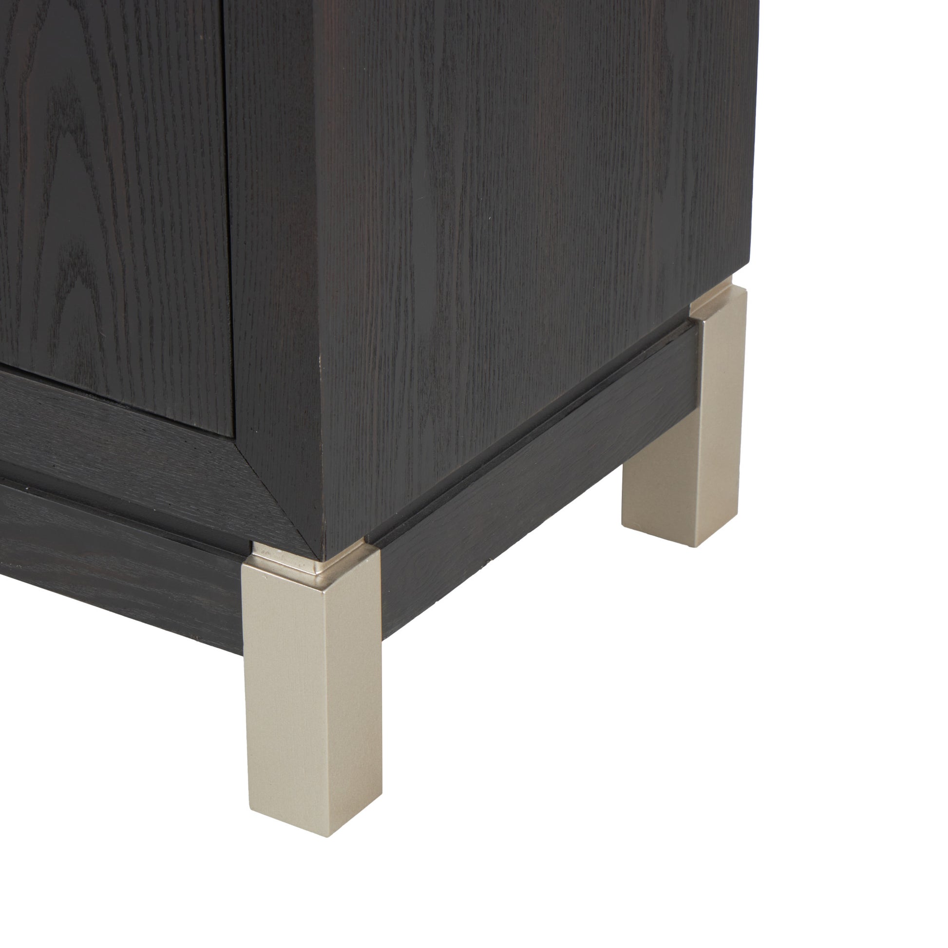 Geometric Black Wooden 2 Door Room Cabinet with Gold Textured Half-Moon Handles and Red Accents