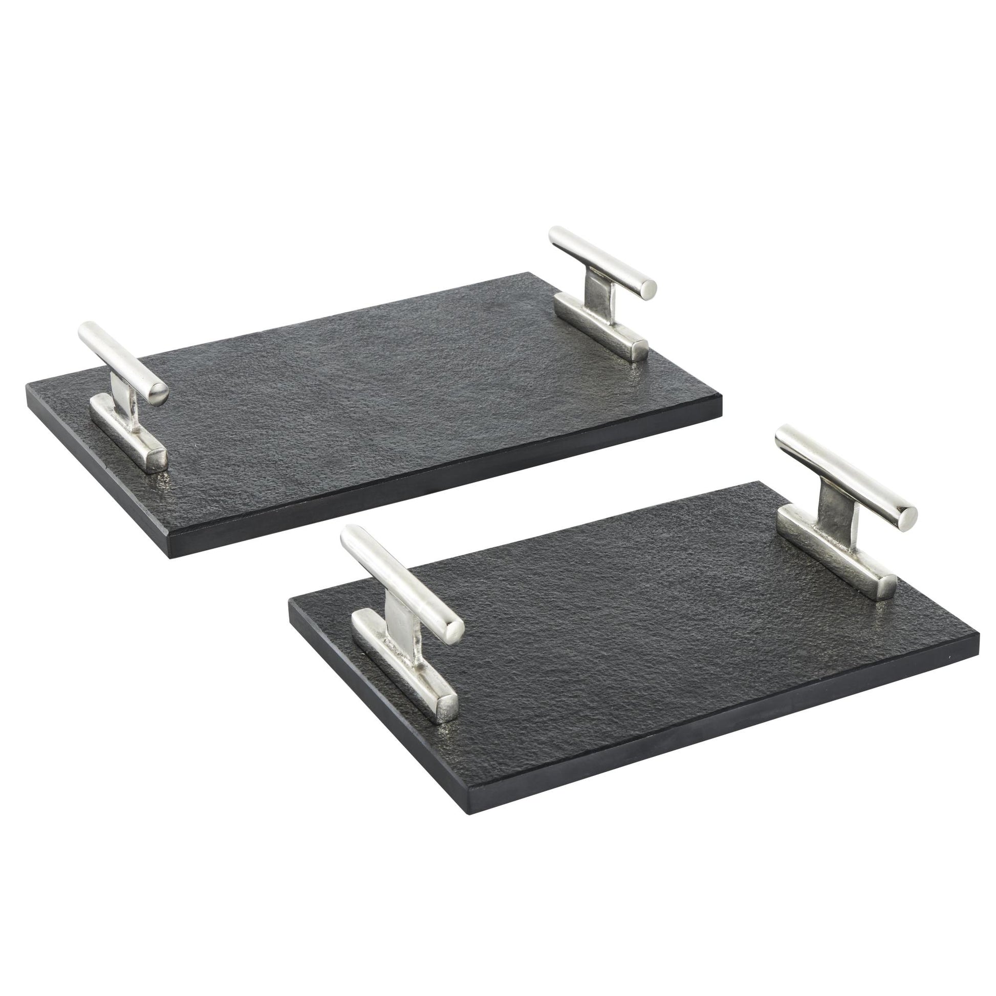 Set of 2 Marble Slim Textured Living Room Decor Tray with Rod Handles Set of 2 22", 18"W