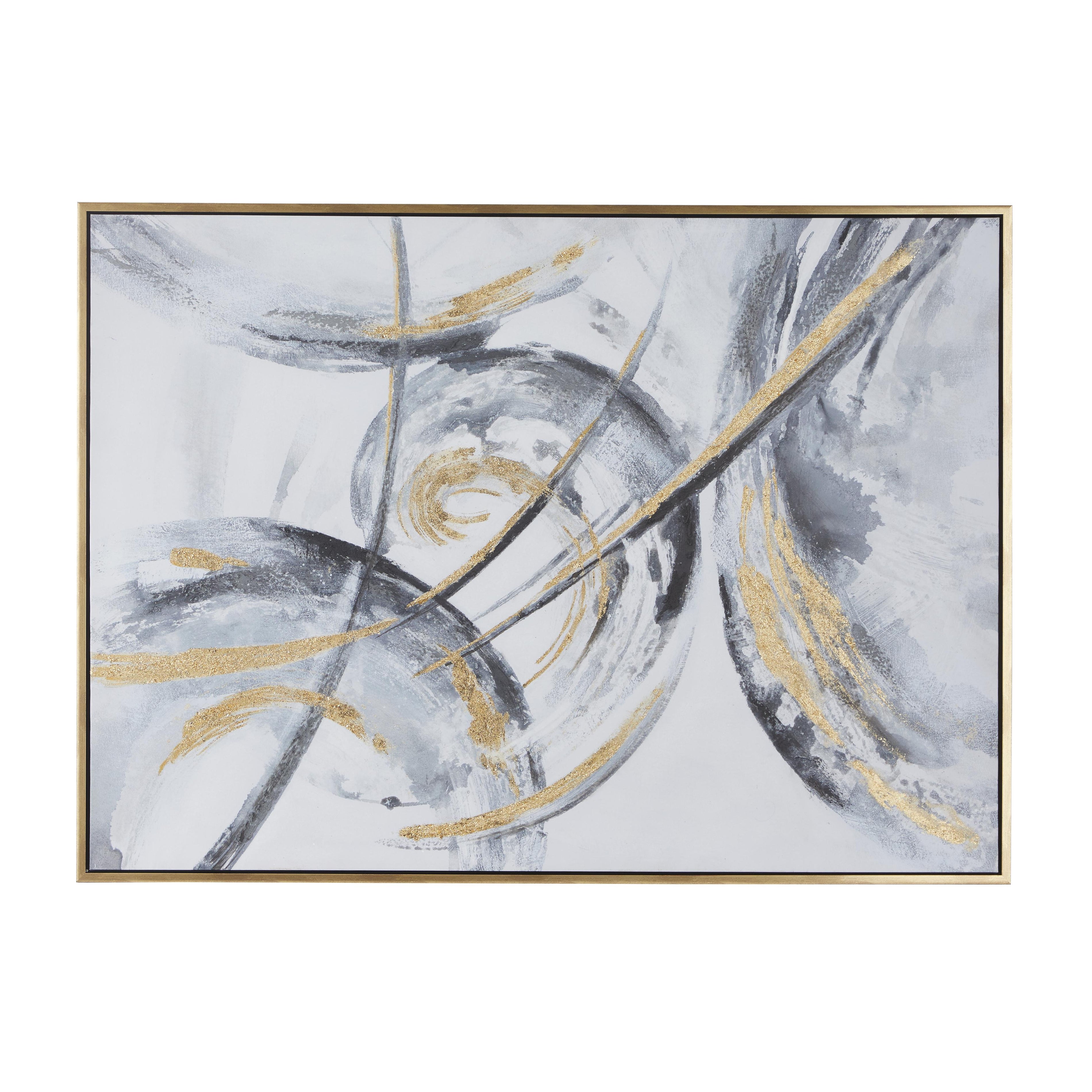 CosmoLiving by Cosmopolitan Abstract Gold Canvas Living Room Framed Wall Art with Gold Frame