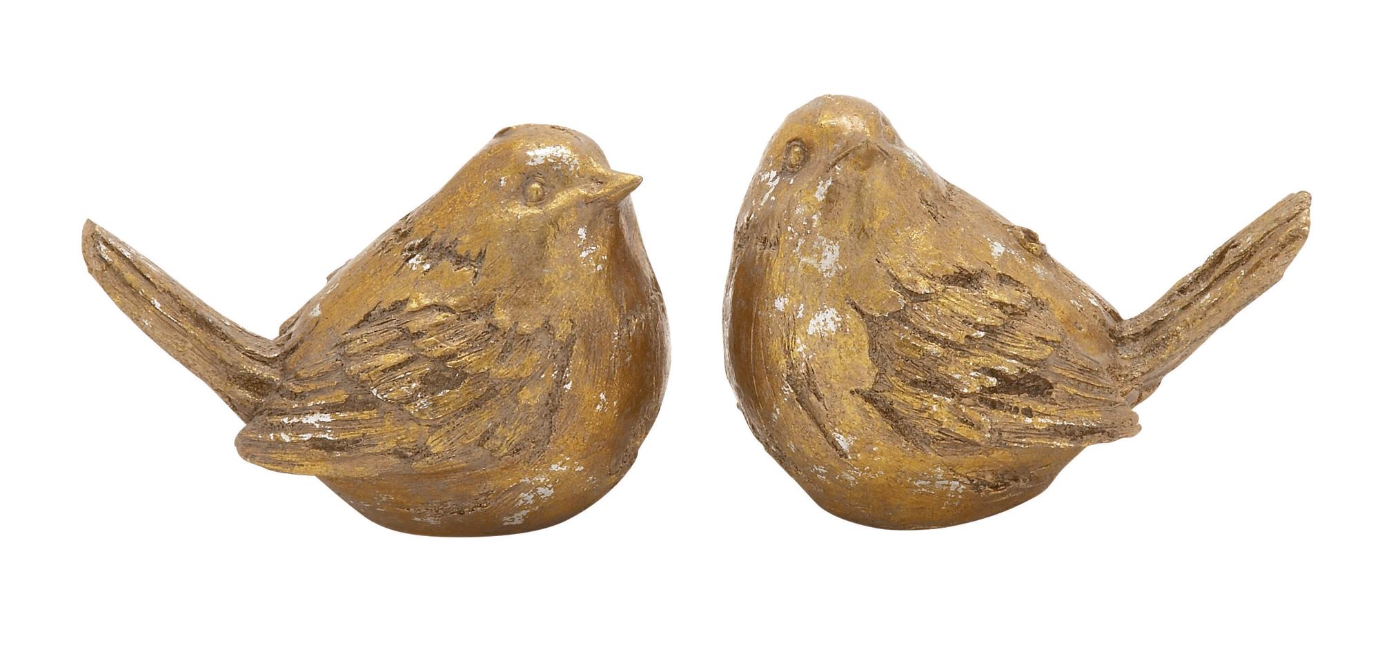 Set of 2 Bird Gold Polystone Decorative Sculpture