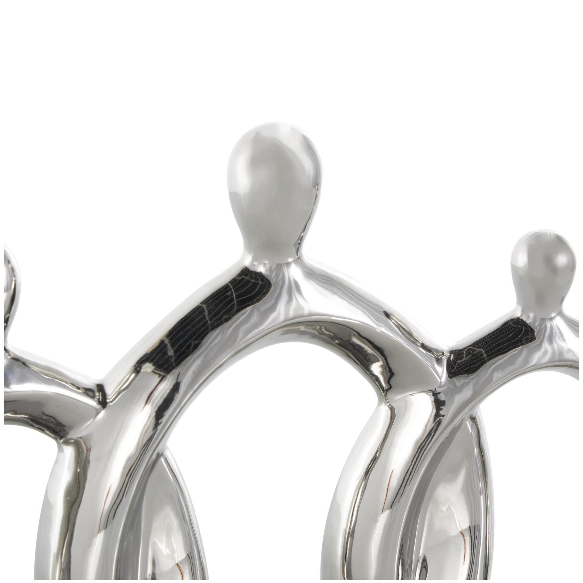 Family Silver Ceramic 3 Figure Decorative Sculpture with Black Rectangular Base