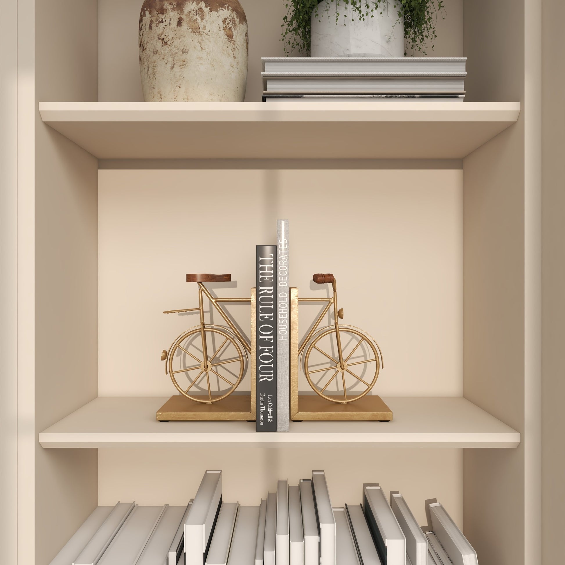 Set of 2 Bike Metal Vintage Inspired Decorative Bookends with Wood Accents Set of 2 7"W, 9"H