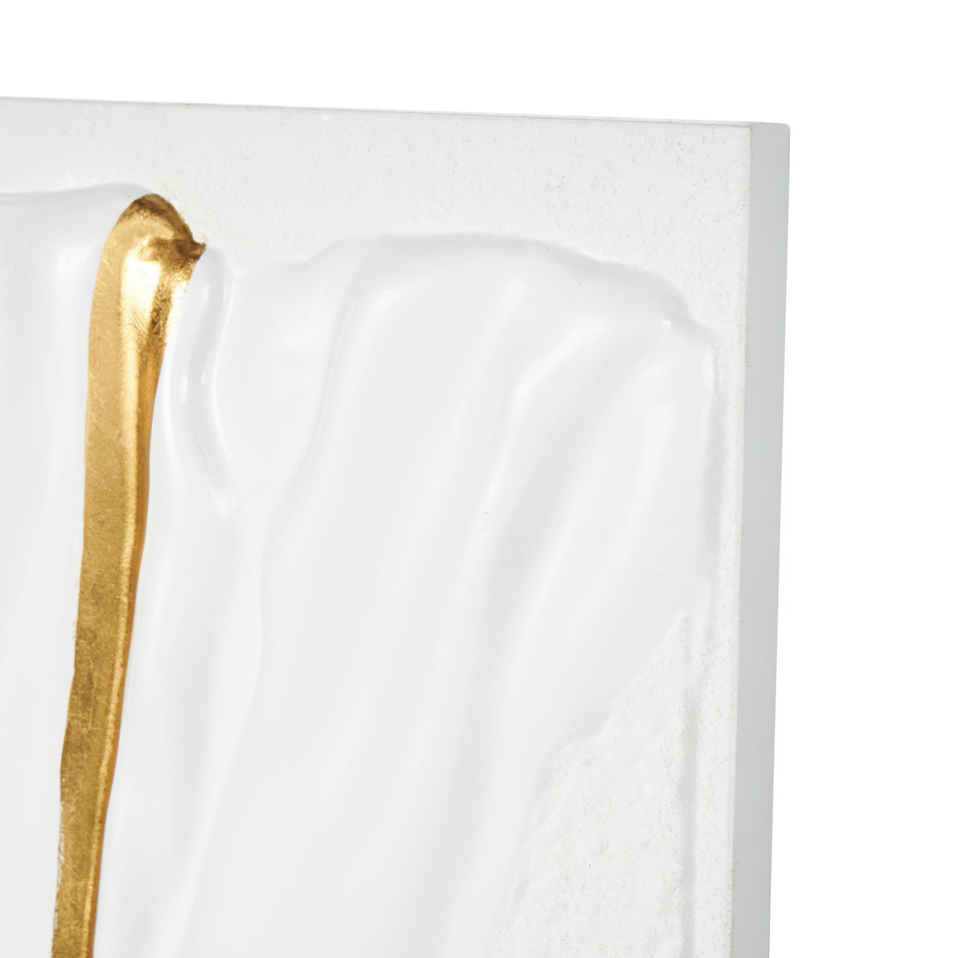 Abstract White Metal Dimensional Textured Wavy Living Room Framed Wall Art with Curved Gold Accents