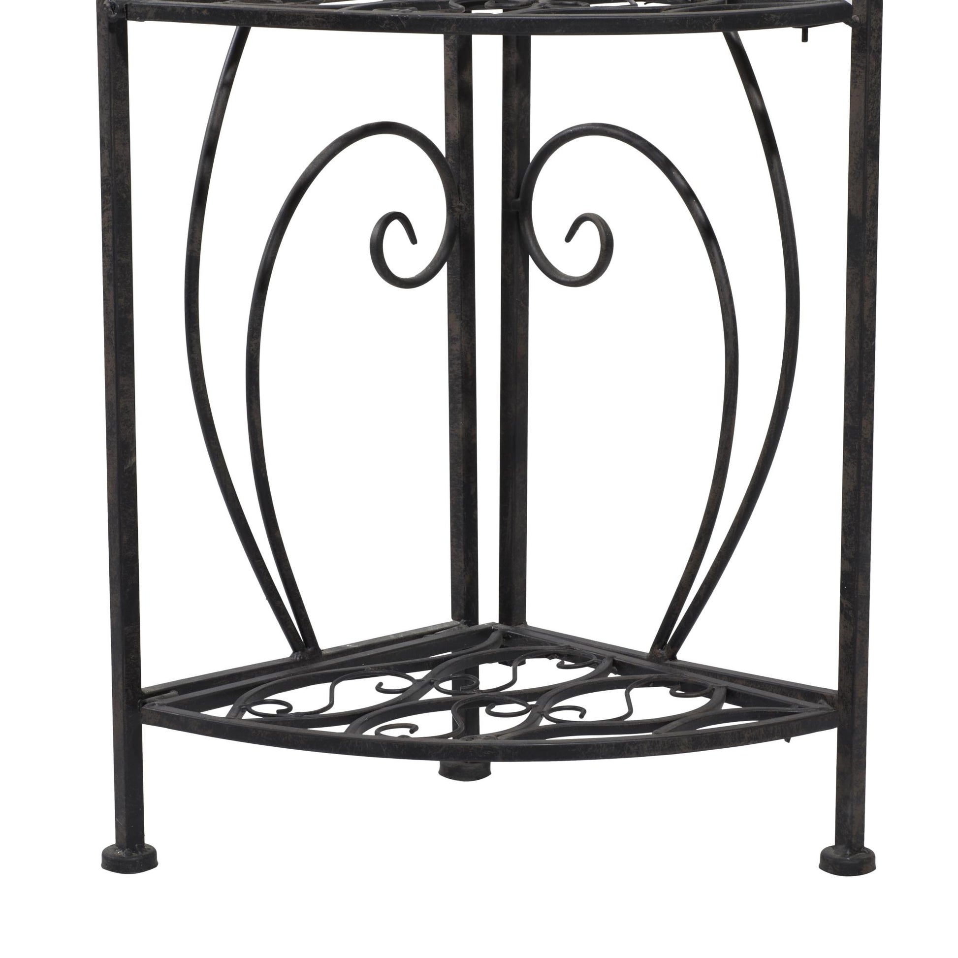 Scroll Black Metal Indoor Outdoor Arched Tall Folding Corner 4 Shelf Decorative Bakers Rack
