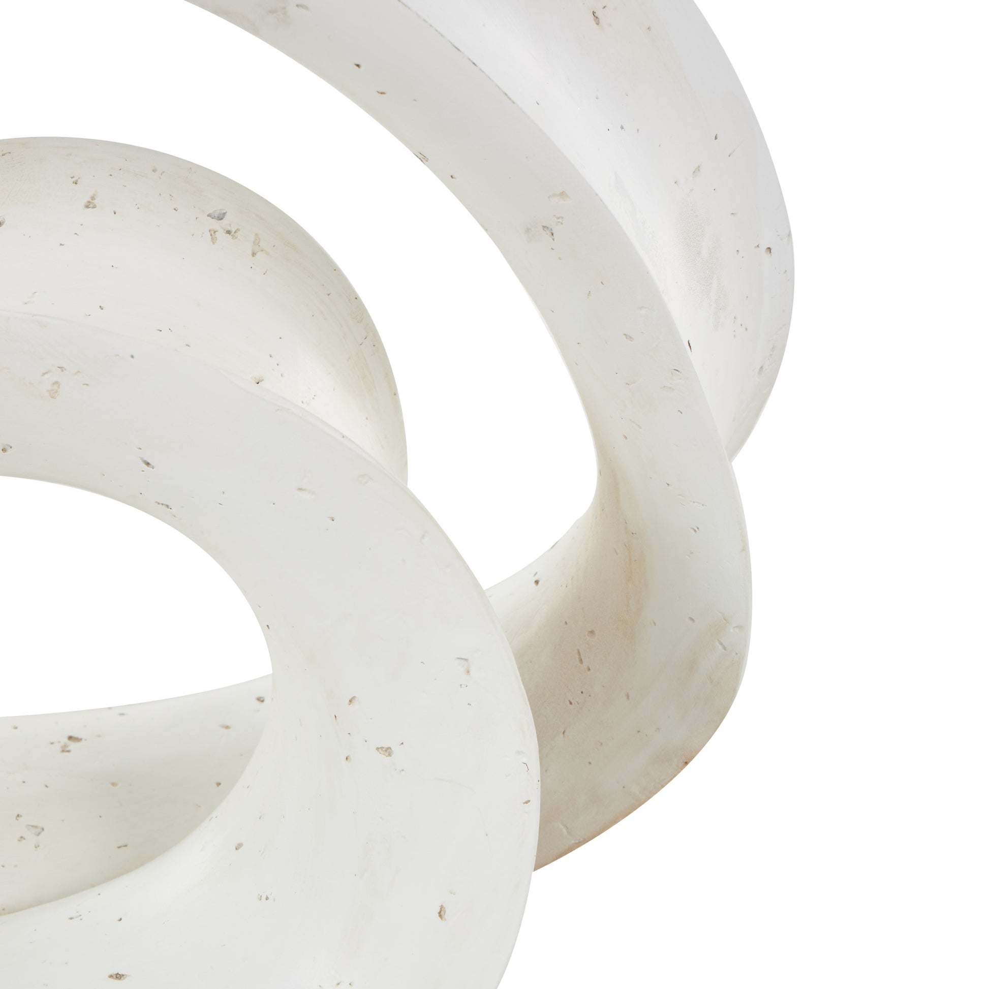 Abstract White Polystone Wavy Shaped Decorative Sculpture with Cutouts and Speckled Texturing