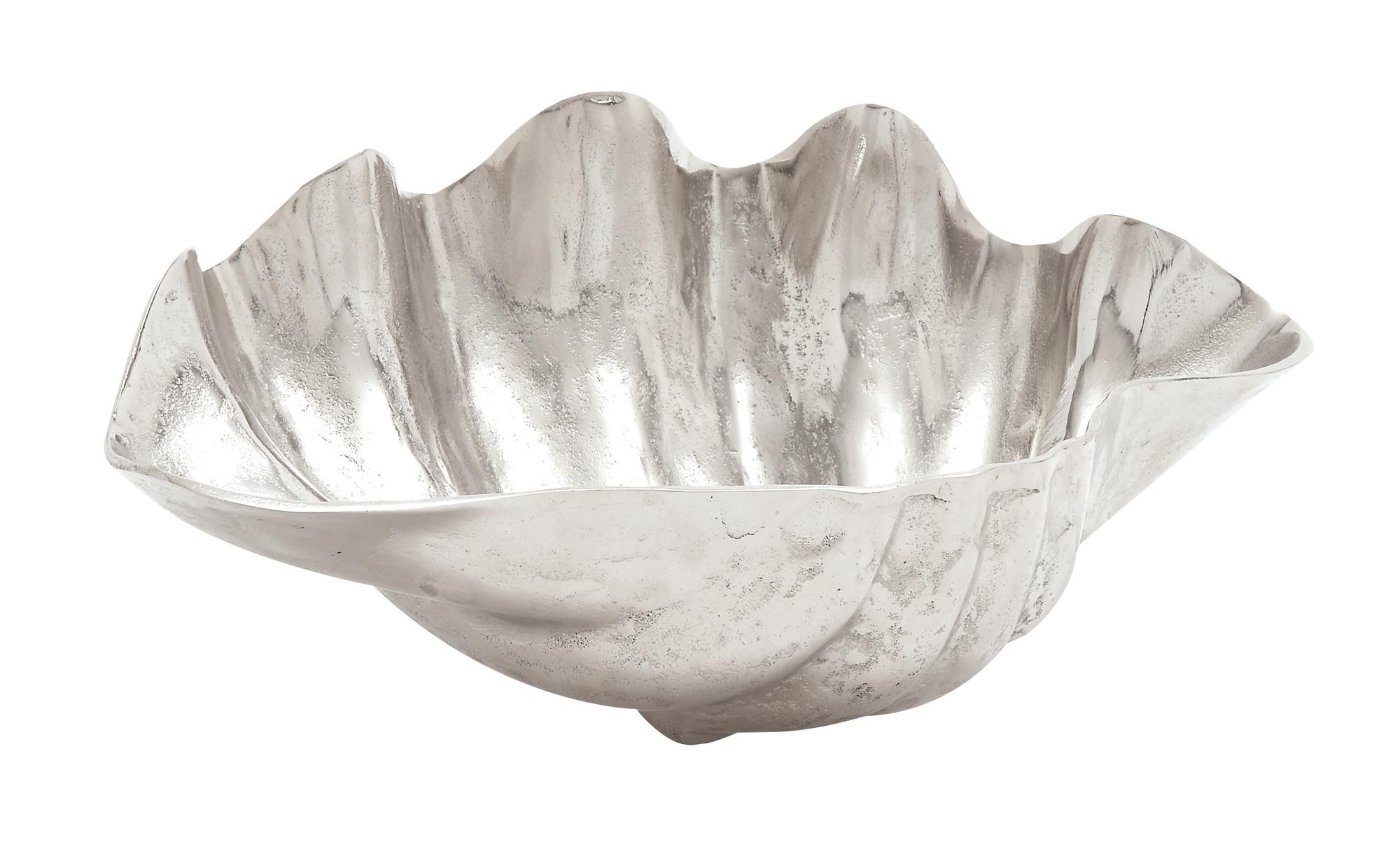 Shell Silver Aluminum Metal Textured Large Decorative Bowl