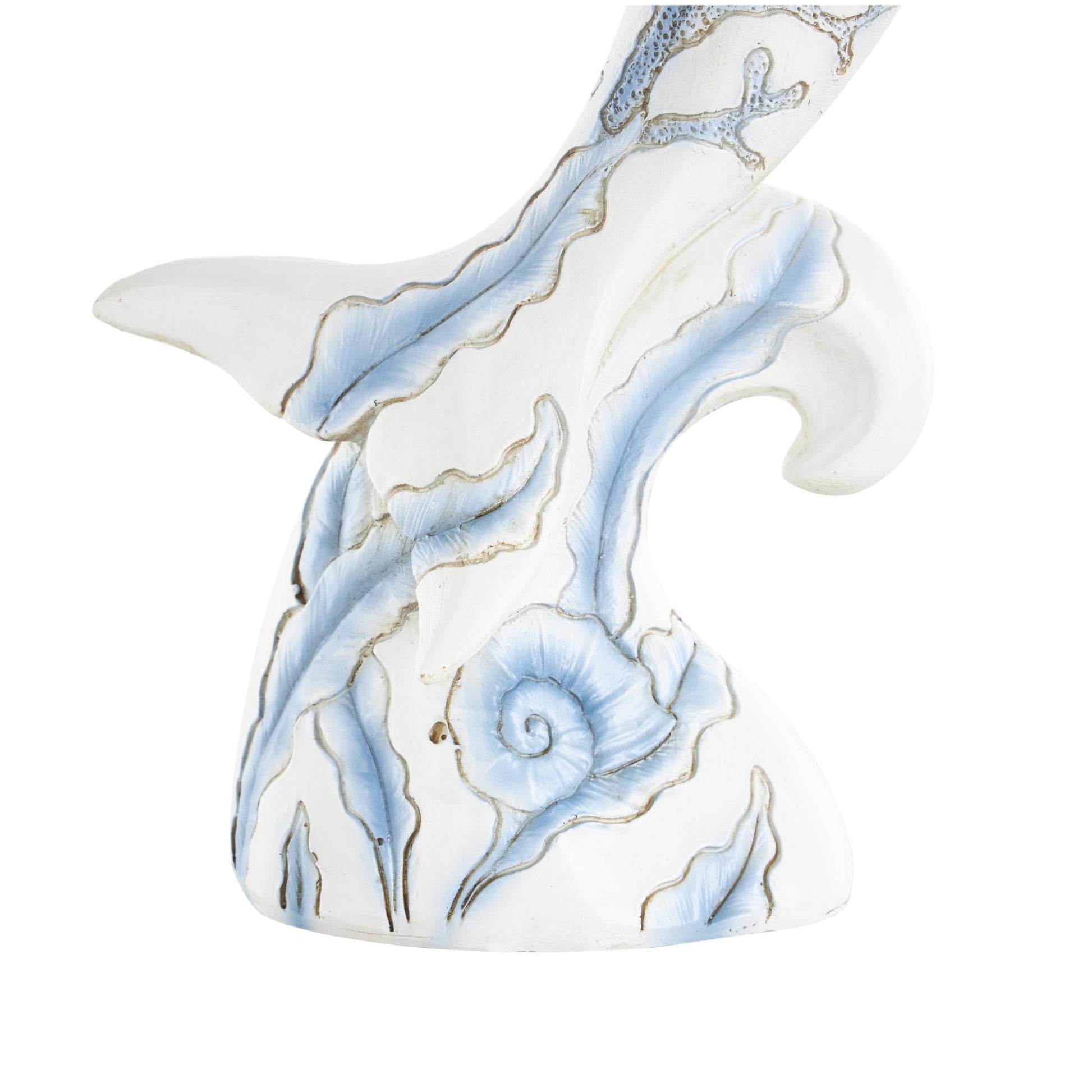 Dolphin White Polystone Curved Decorative Sculpture with Blue Coral Patterns