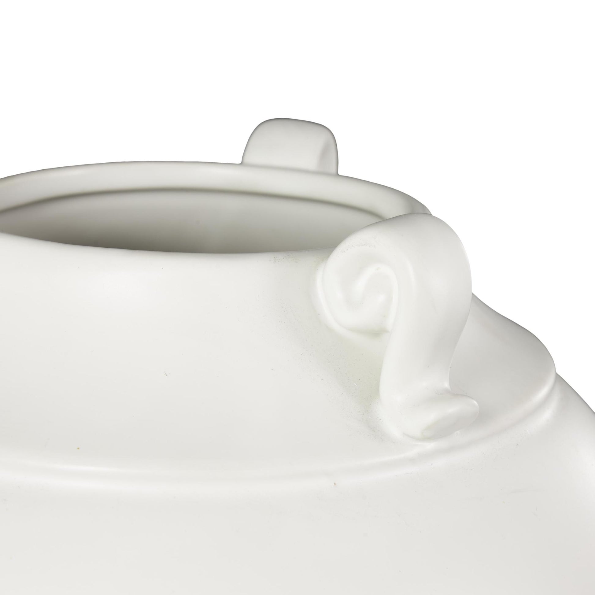 Scroll White Ceramic Decorative Vase with Handles