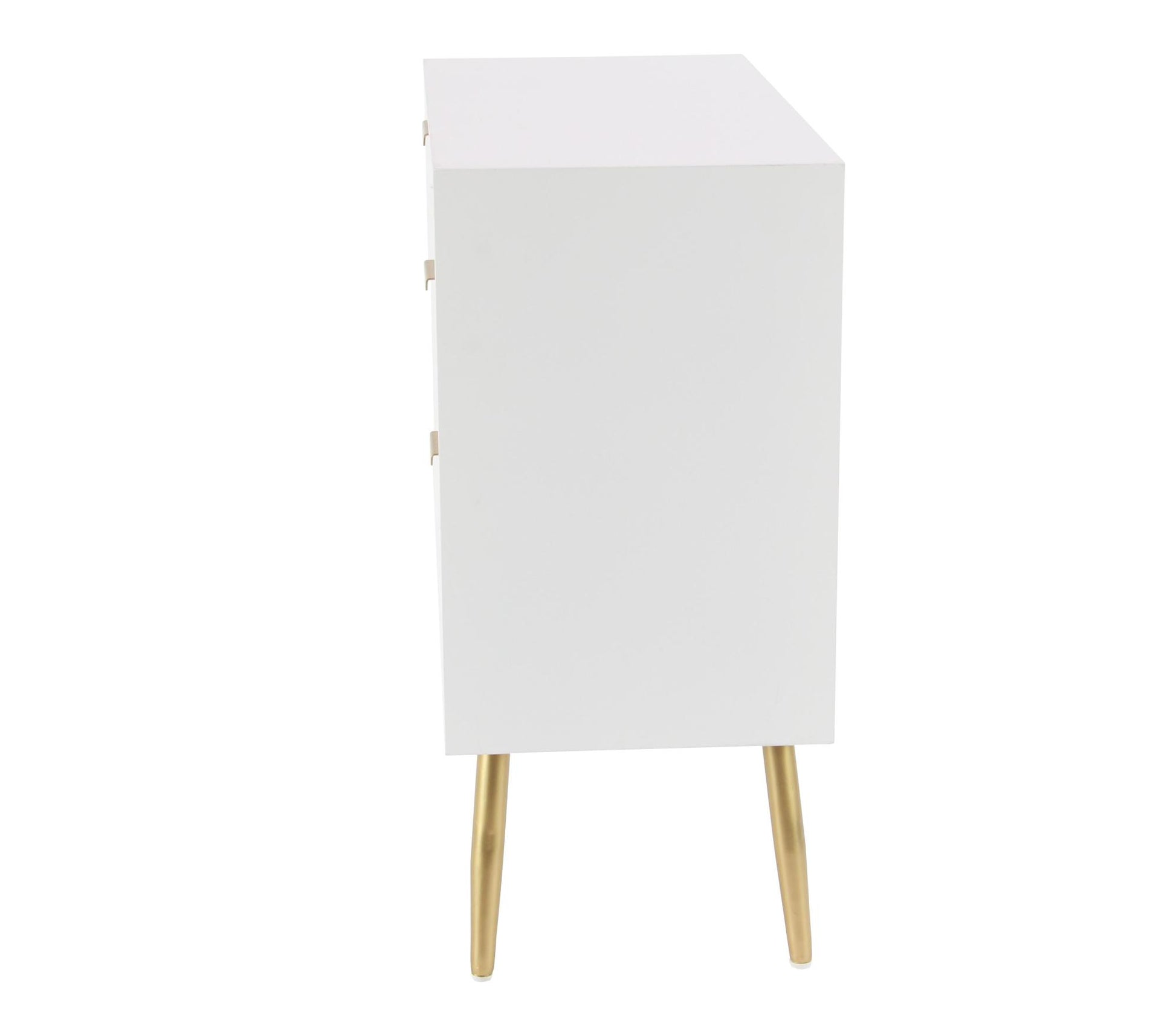 Geometric White Wooden 3 Drawer Room Chest with Gold Legs