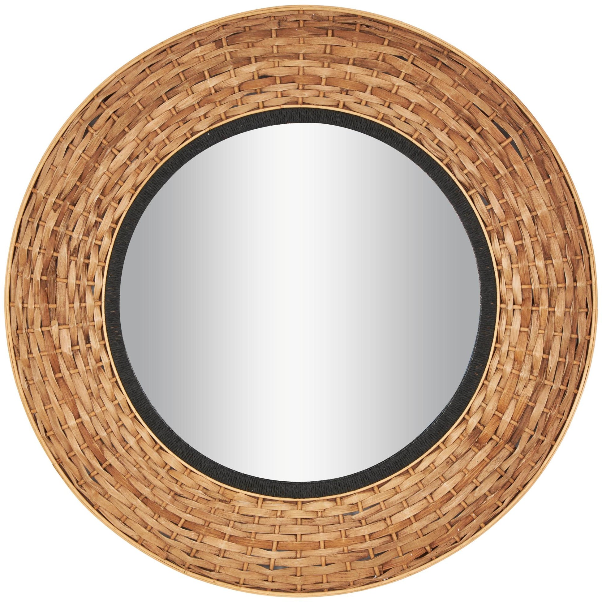 Tribal Brown Seagrass Handmade Room Wall Mirror with Black Inner Frame