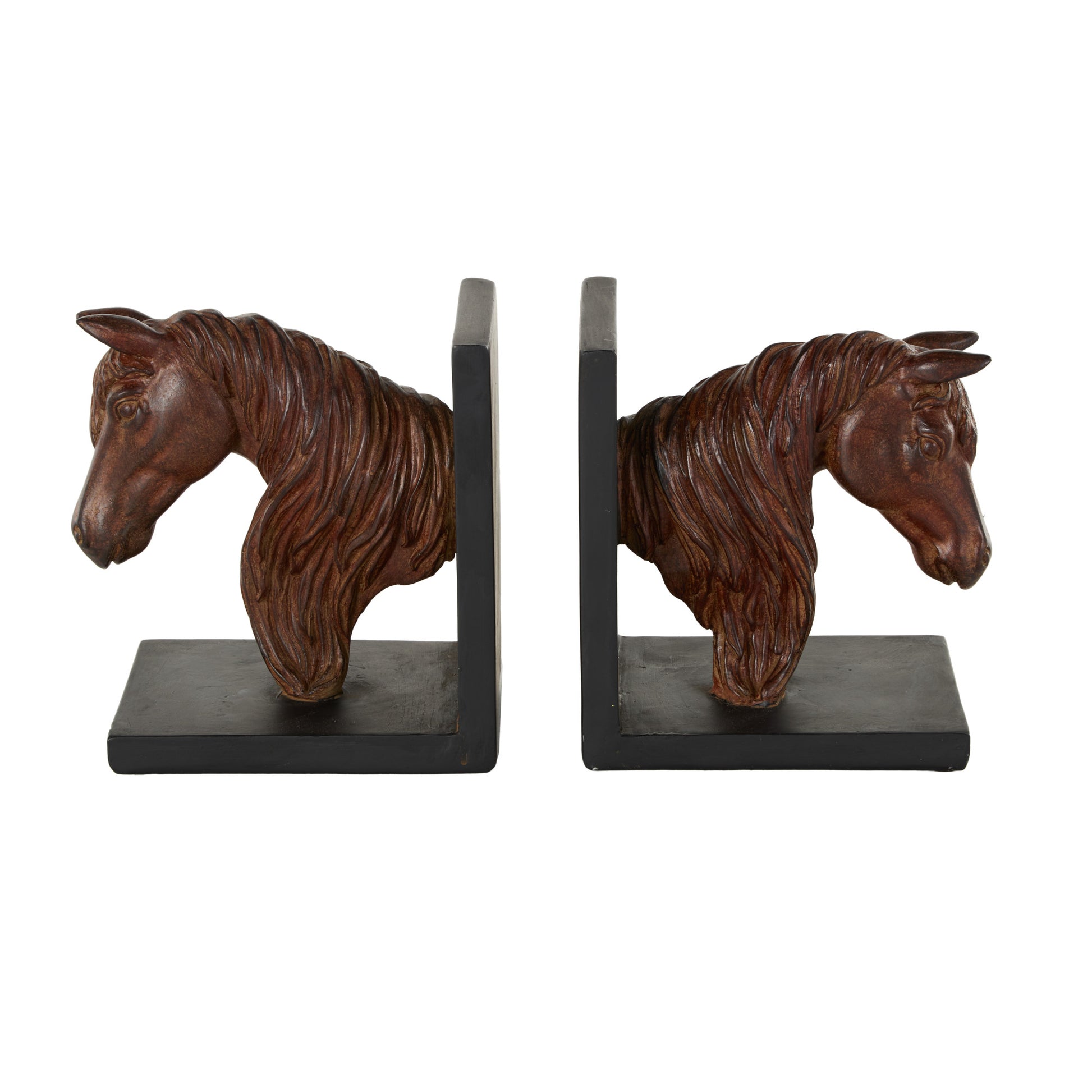Set of 2 Horse Copper Polyresin Head Decorative Bookends with Black Stands