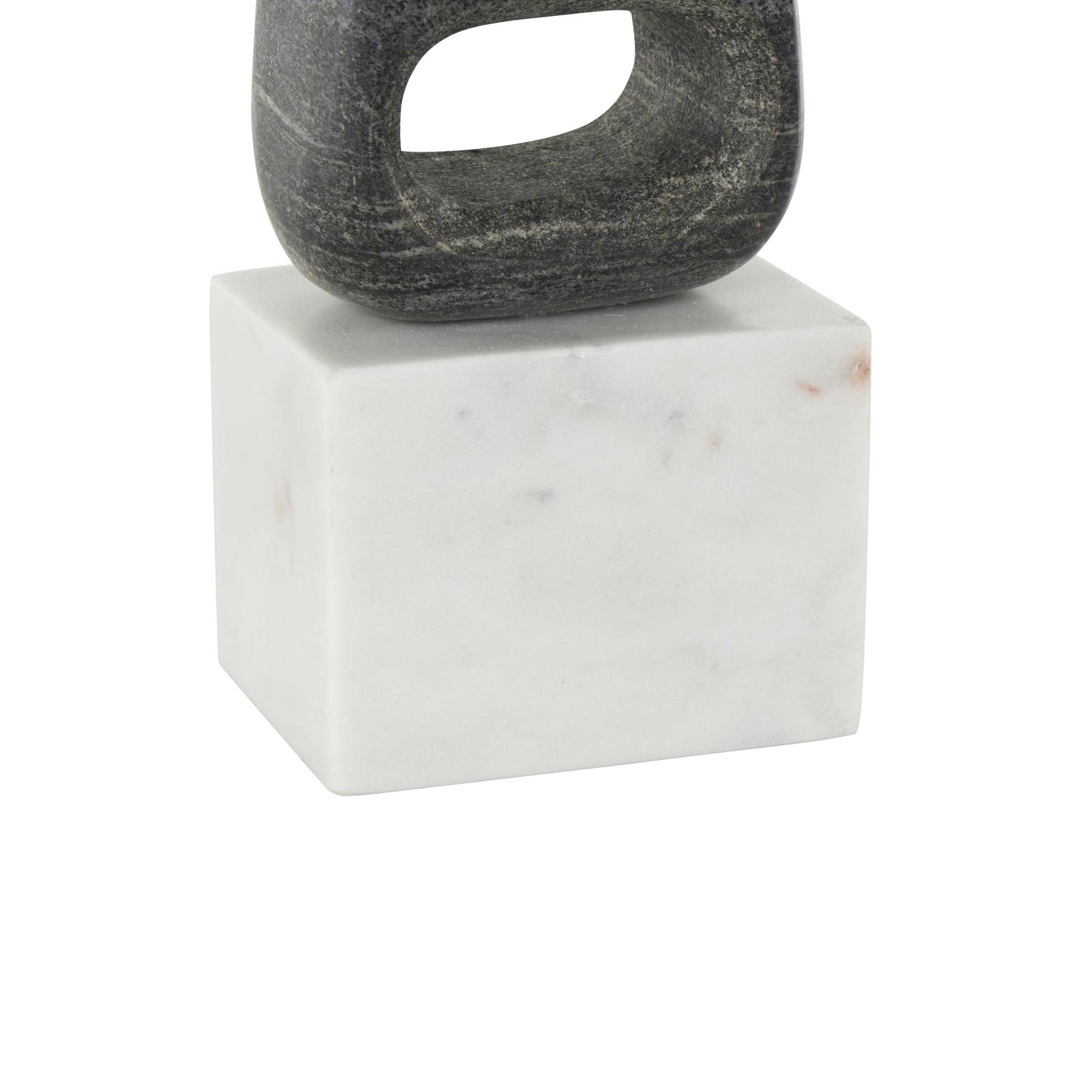 Set of 2 Geometric White Marble Cutout Oval Decorative Bookends with White Block Base