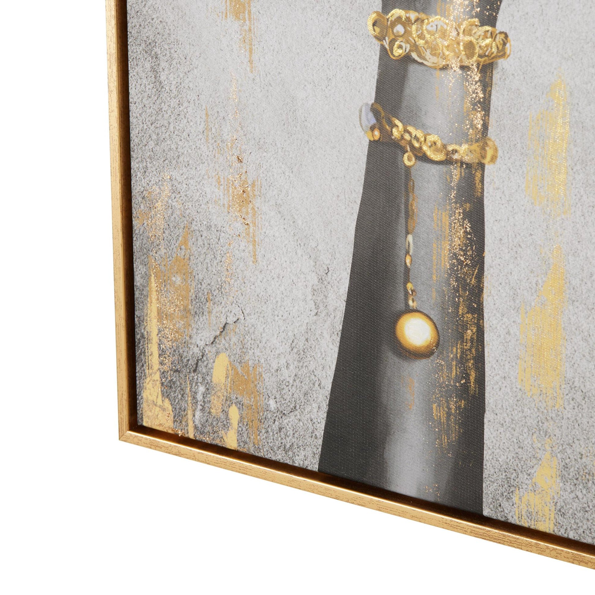 Crown Gold Canvas Living Room Framed Wall Art with Shaded Hands and Metallic Foil Accents