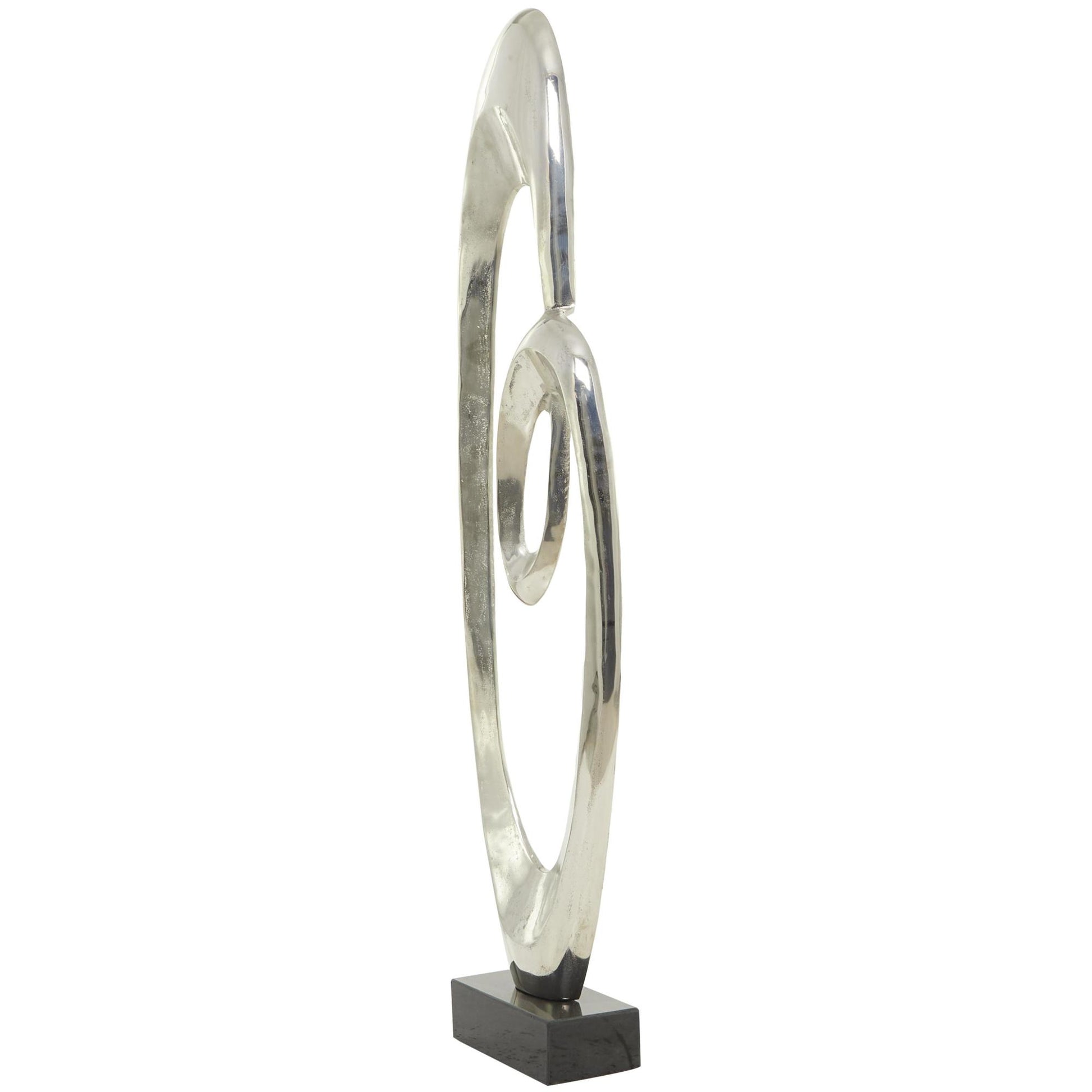 Abstract Aluminum Metal Tall Floor Loop Decorative Sculpture with Black Marble Base 16" x 5" x 52"
