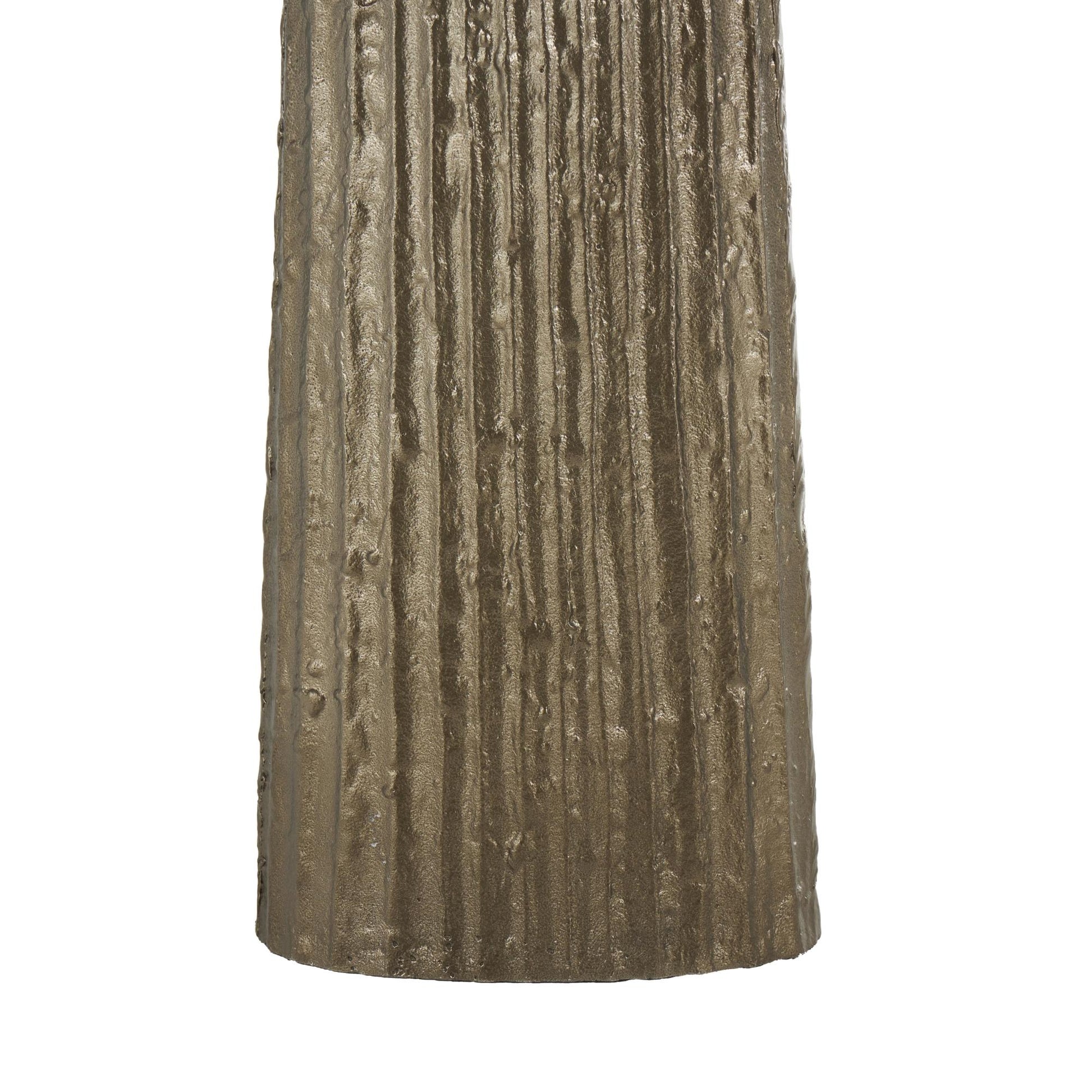 Brass Aluminum Metal Slim Flat Tall Floor Cone Decorative Vase with Textured Ridges