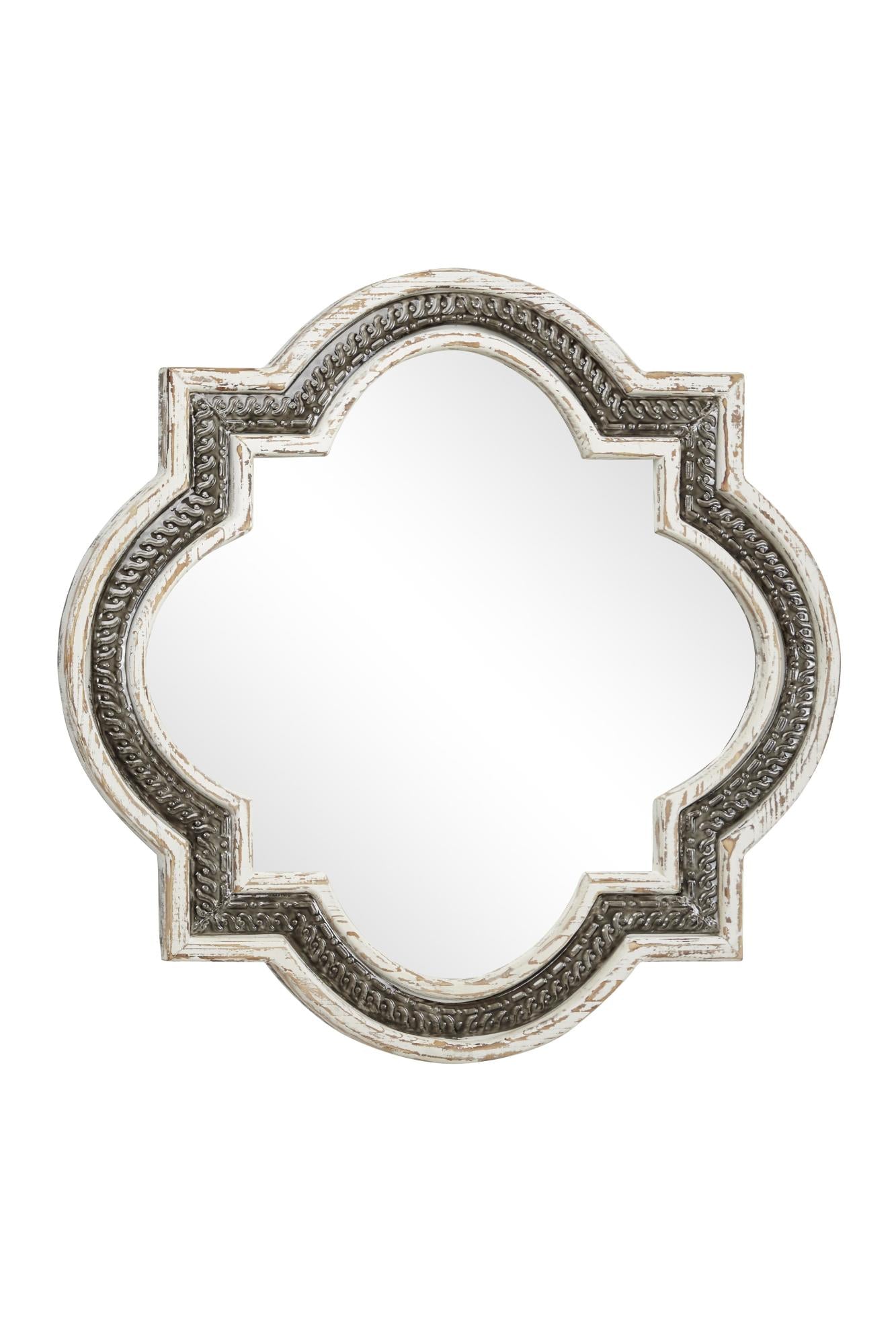 White Wood Quatrefoil Room Wall Mirror