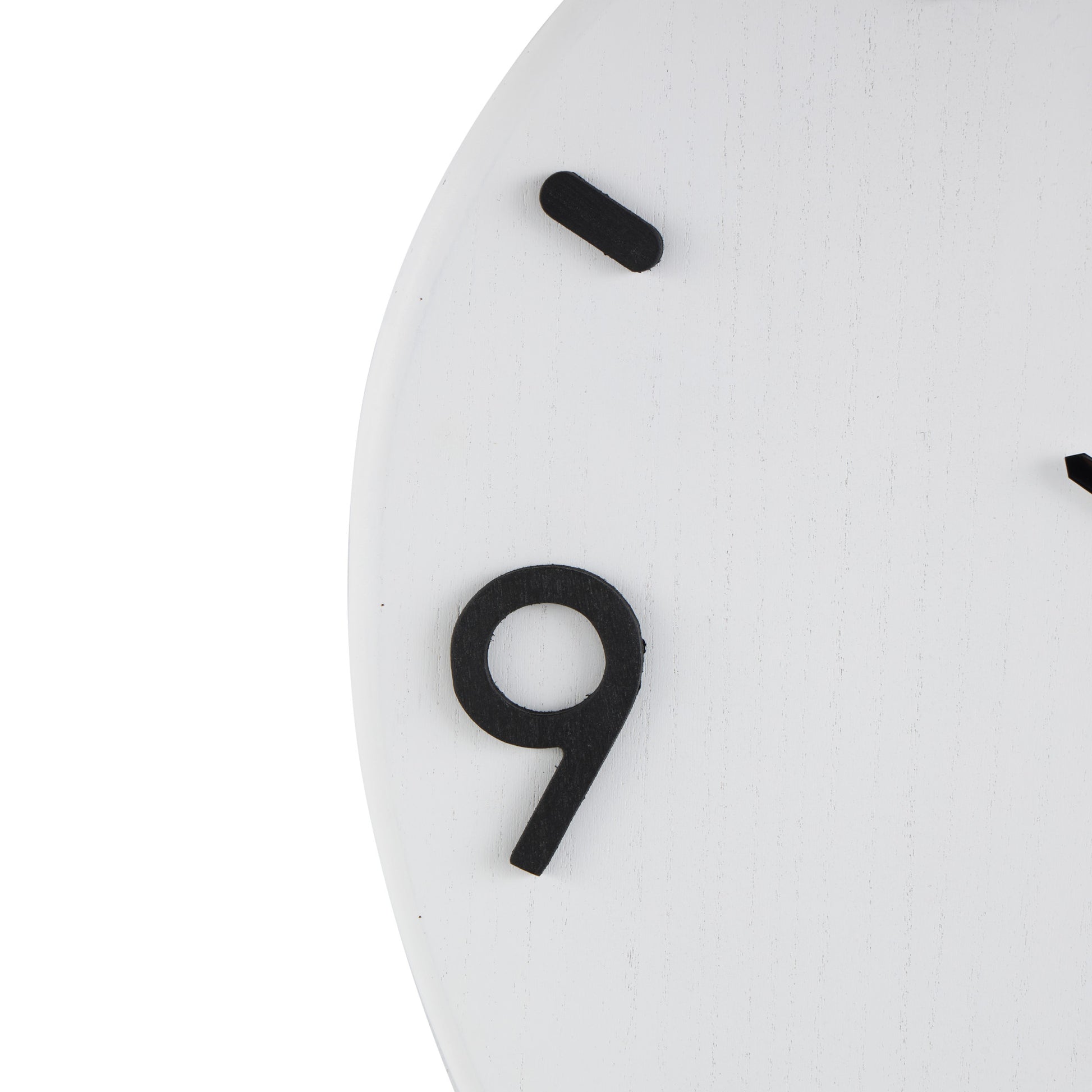 White Wood Round Decorative Wall Clock with Black Hands and Numbers