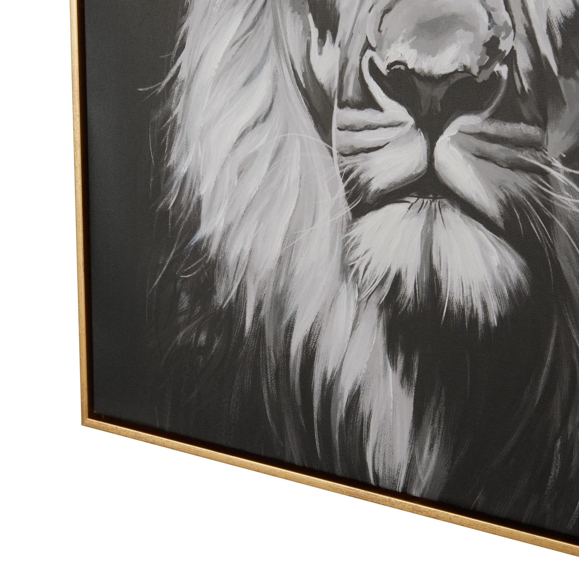 Lion Black Canvas Shaded Living Room Framed Wall Art with Gold Jeweled Crown