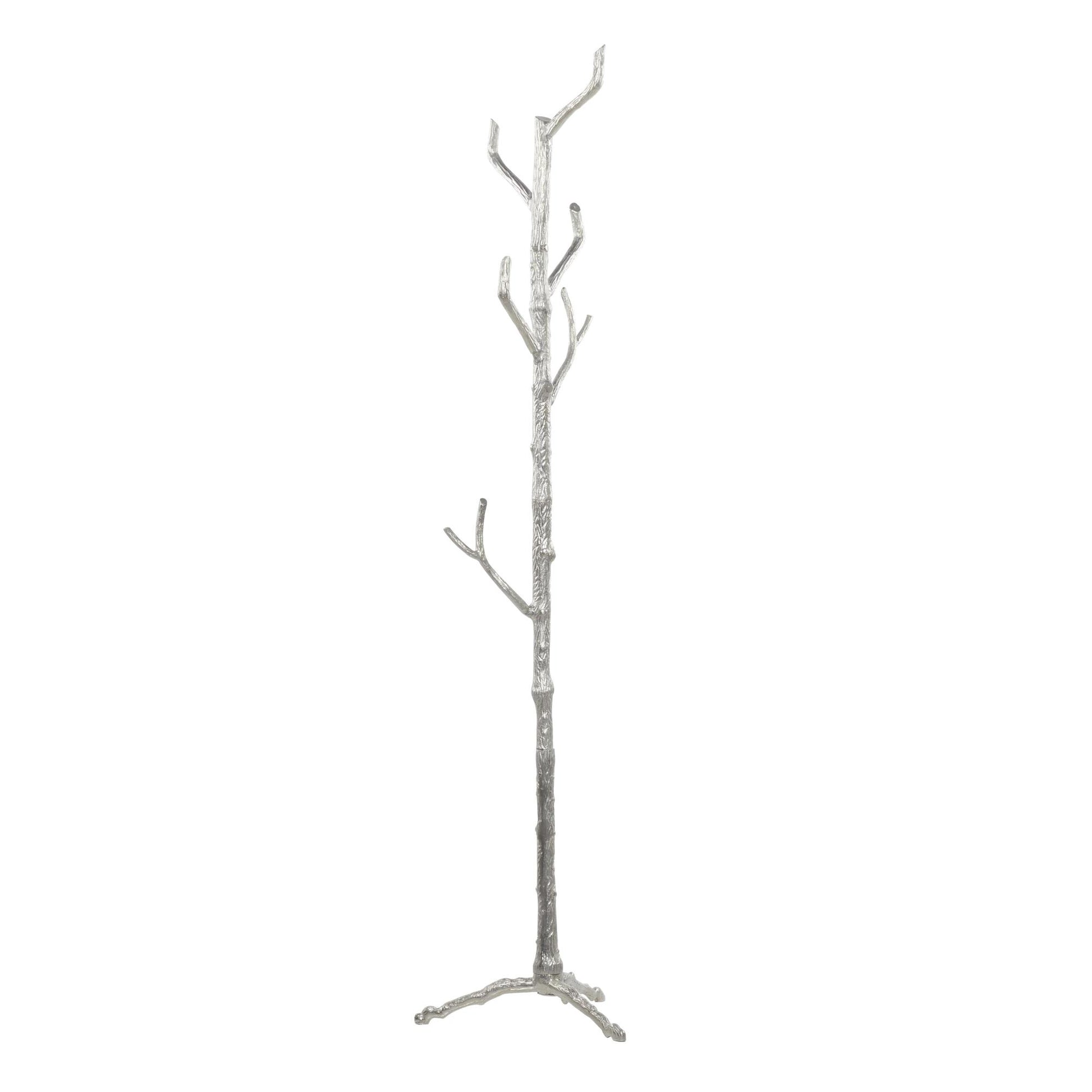 Tree Silver Aluminum Metal Branch 6 Hook Freestanding Coat Rack