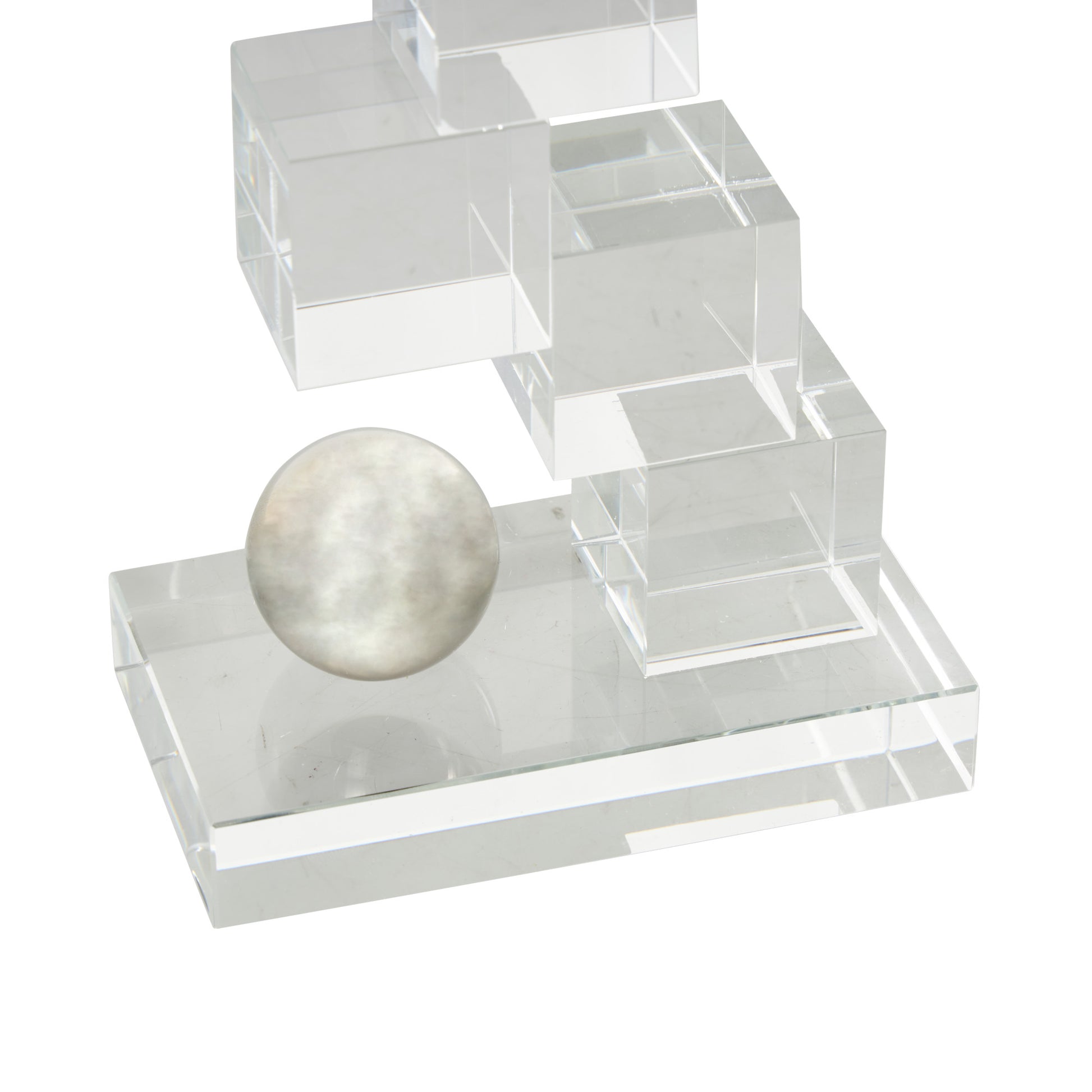 Set of 2 Geometric Clear Glass Stacked Squares Decorative Bookends with Silver Orbs
