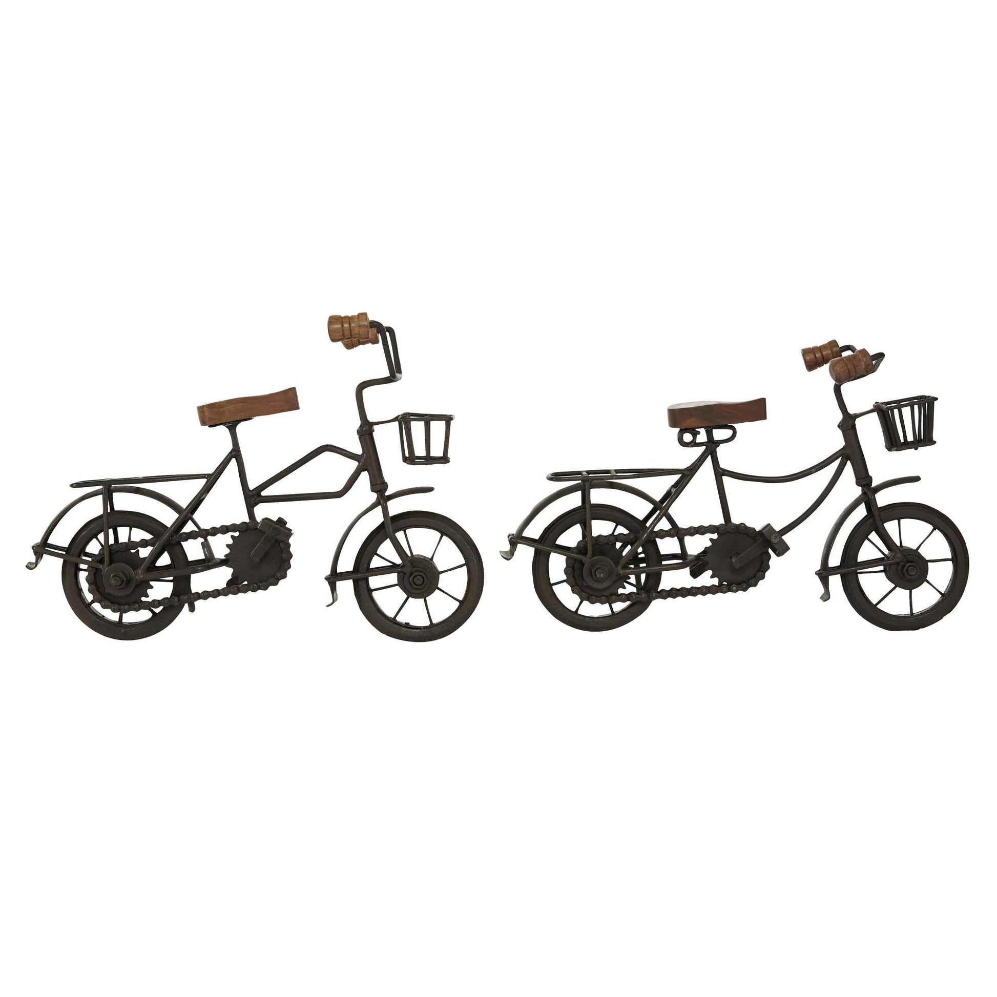 Set of 2 Bike Metal Decorative Sculpture with Wood Accents