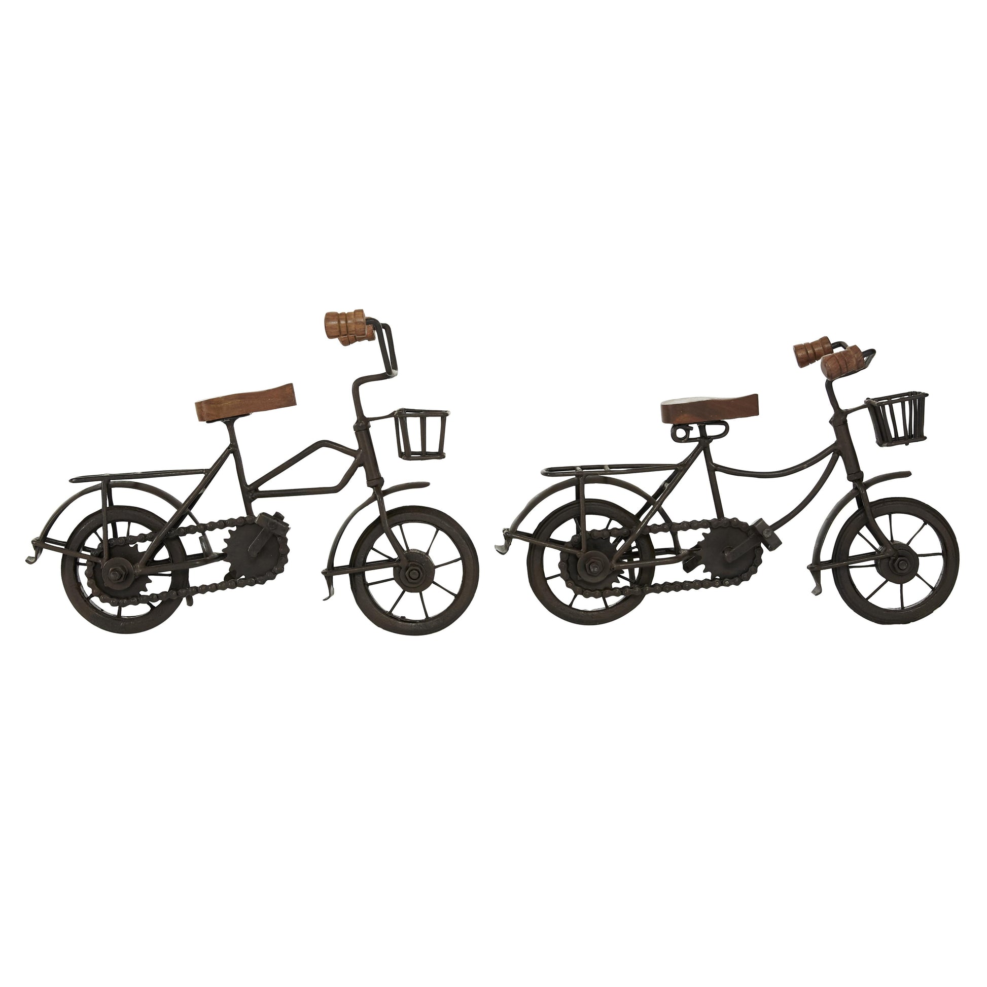 Set of 2 Bike Metal Decorative Sculpture with Wood Accents