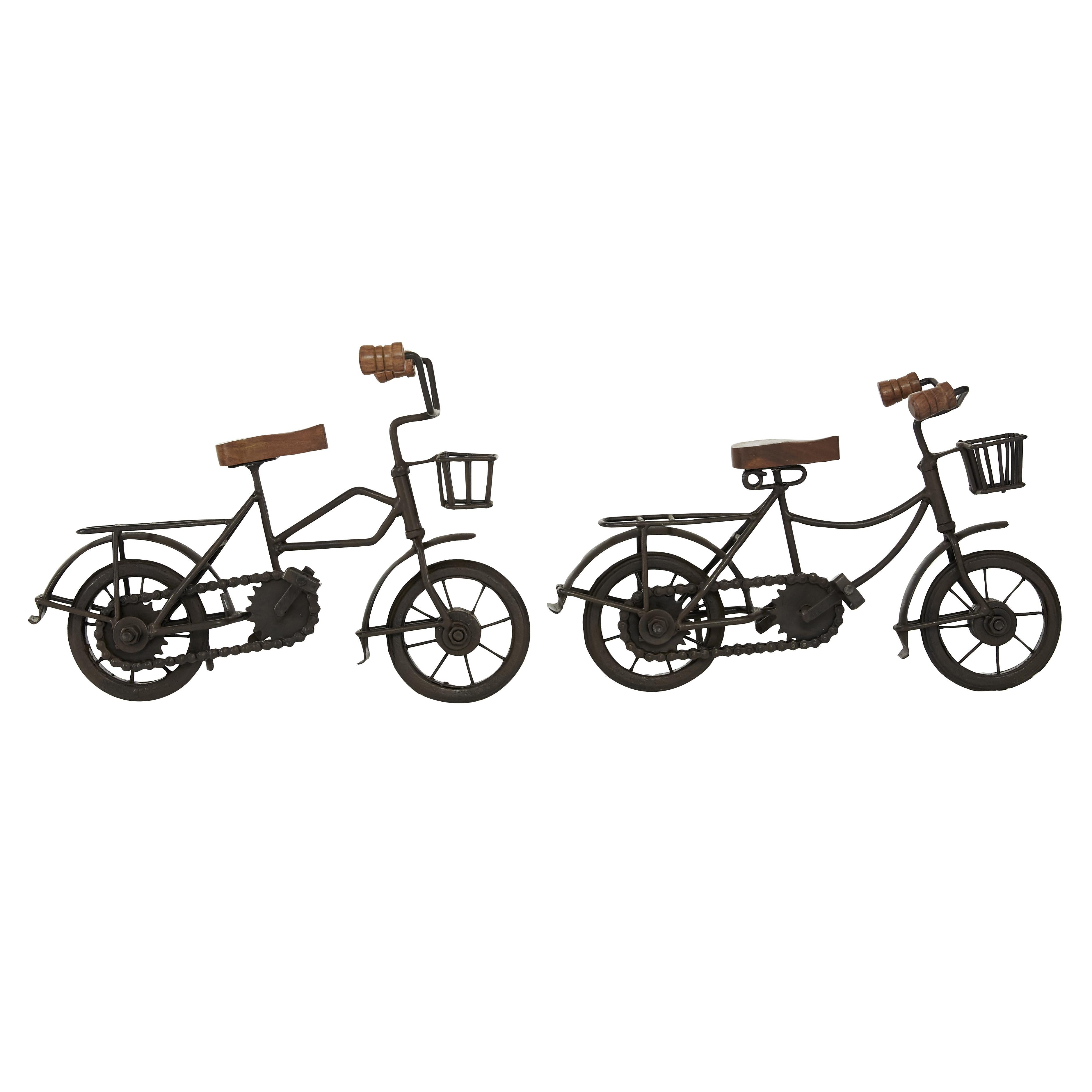 Set of 2 Bike Metal Decorative Sculpture with Wood Accents