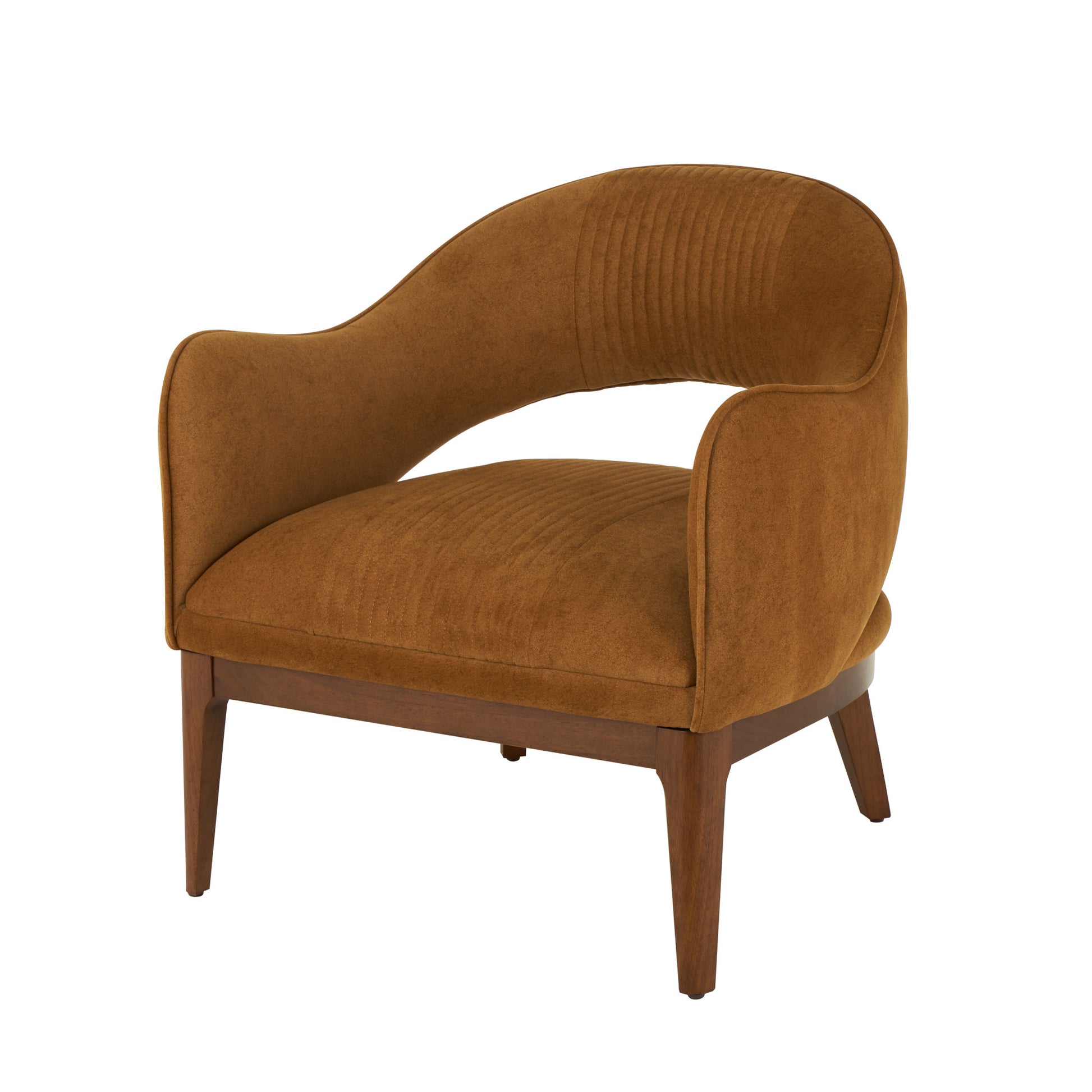 Brown Polyester Curved Back Living Room Accent Chair with Wooden Frame