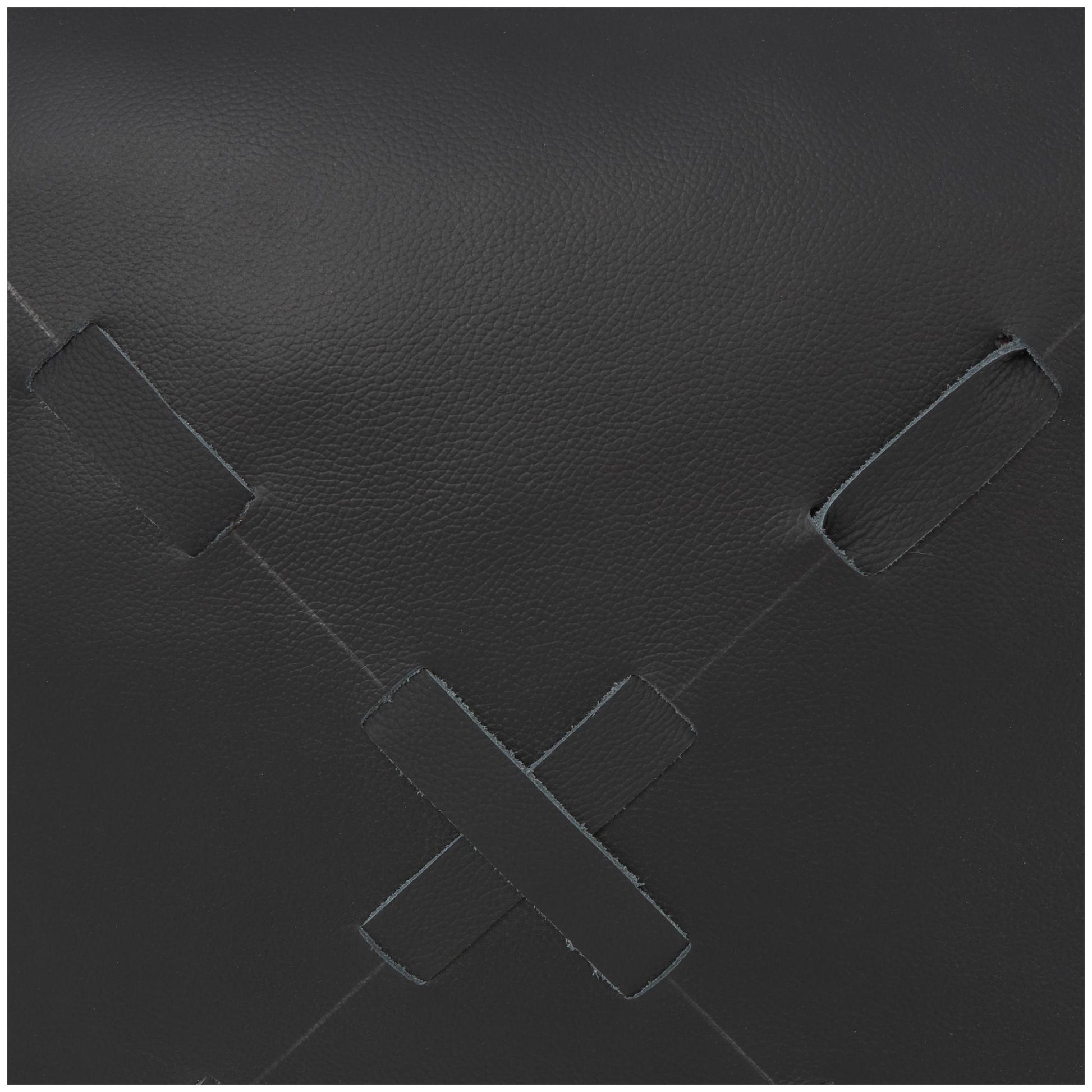 Leather Stuffed Pouf with Woven Straps and Handles