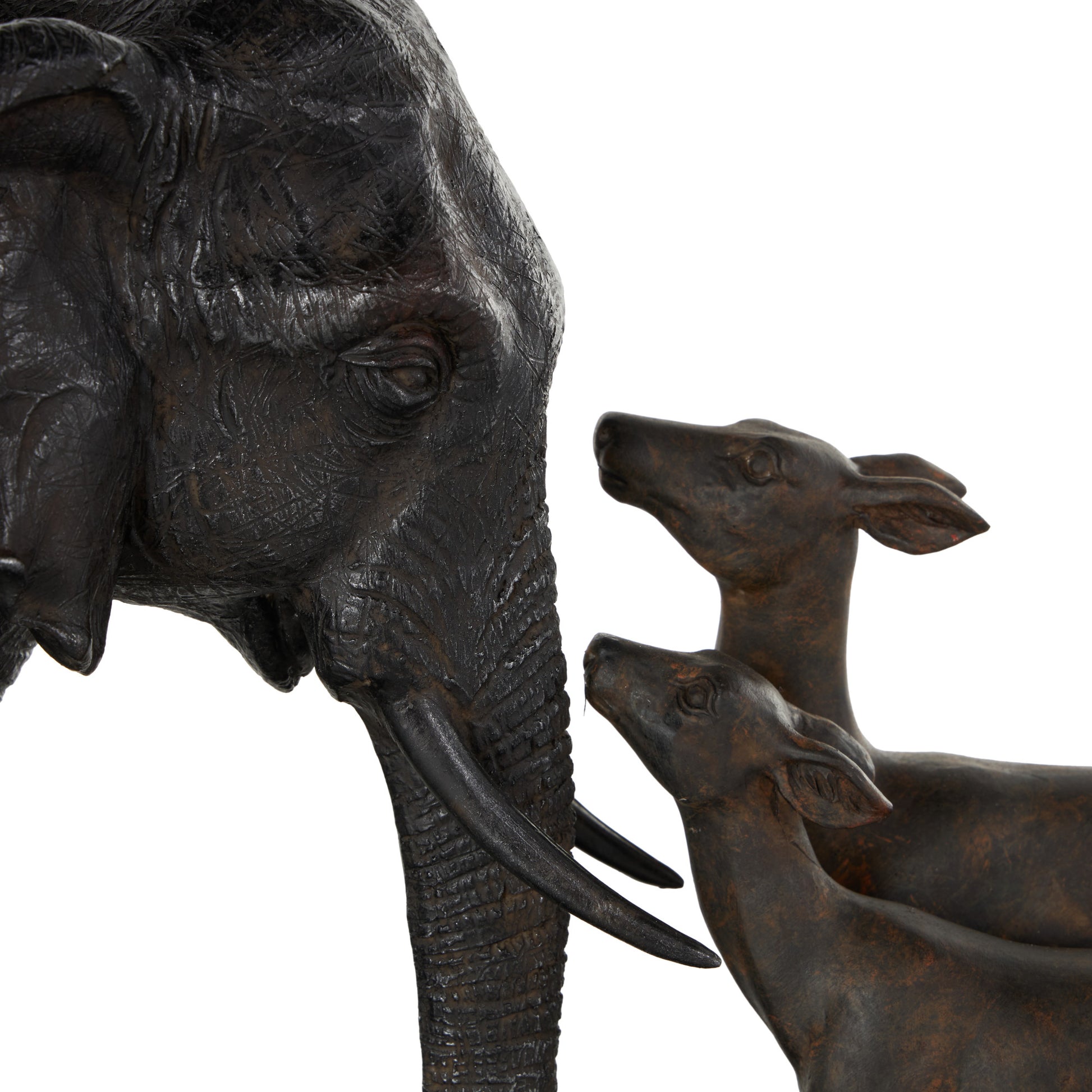 Elephant Black Resin Walking Decorative Sculpture with Dark Brown Deer