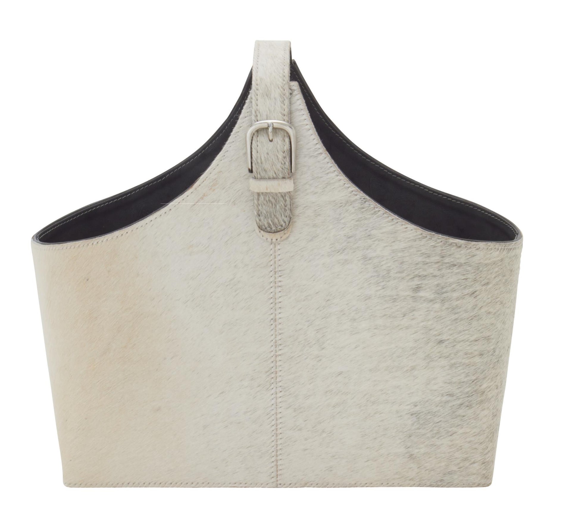 Leather Handmade Box Style Decorative Magazine Holder with Detail Stitching and Curved Buckle Handle