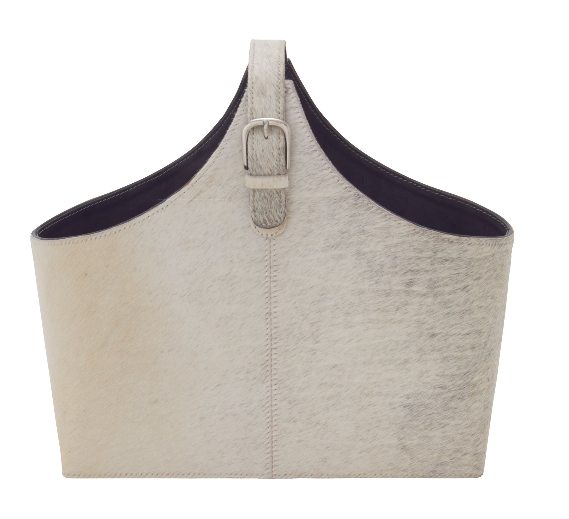 Leather Handmade Box Style Decorative Magazine Holder with Detail Stitching and Curved Buckle Handle